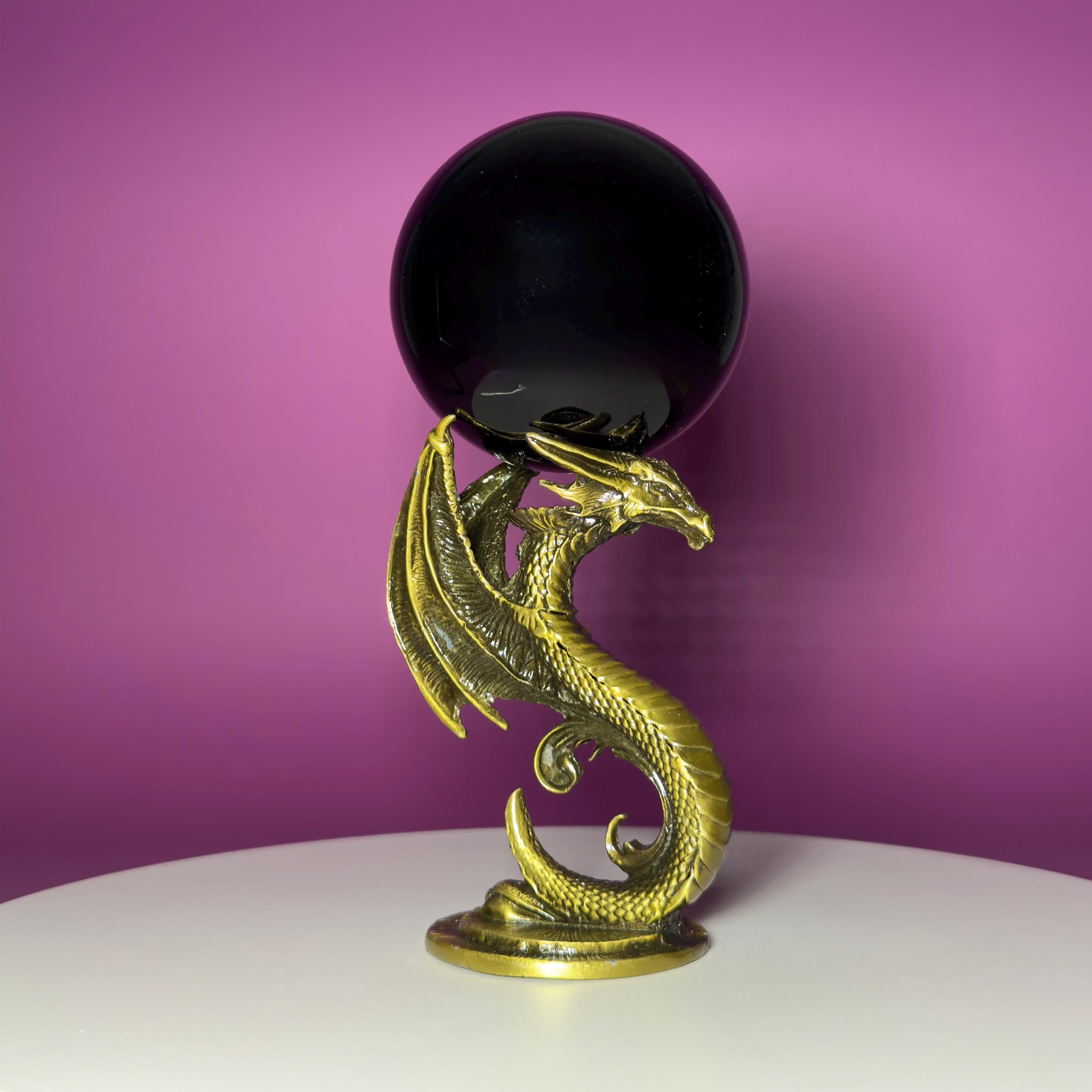 Black Obsidian Sphere 1027g on Dragon Stand | Large Protection Crystal Ball | Grounding Decor