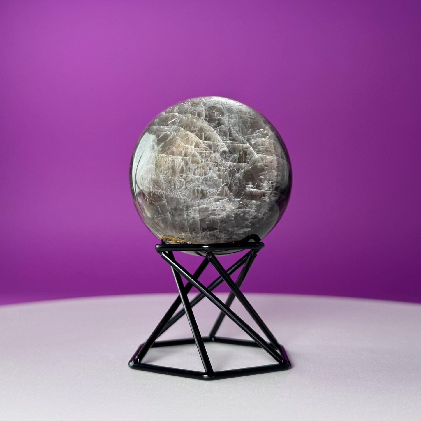 Black Moonstone Sphere with Stand | 259g Polished Crystal Ball | Intuition Stone | Lunar Energy Decor
