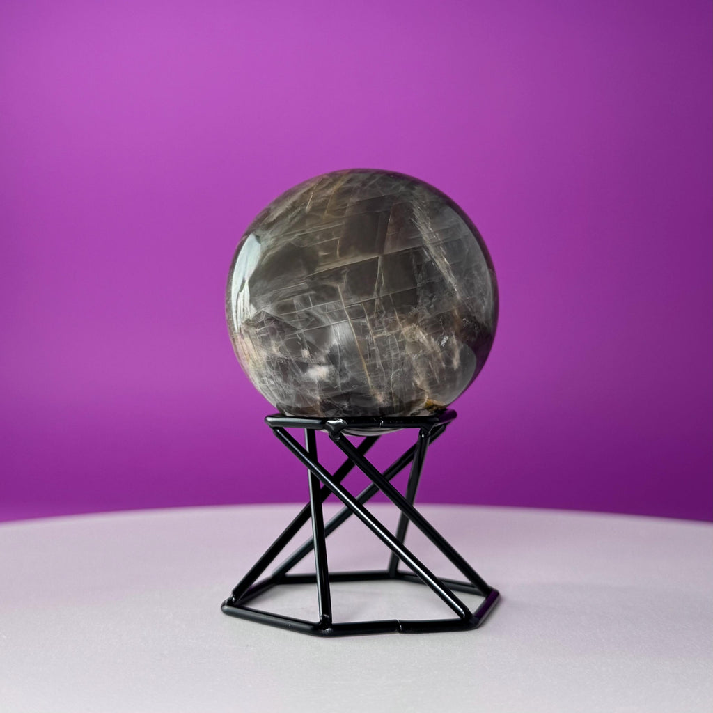 Black Moonstone Sphere with Stand | 259g Polished Crystal Ball | Intuition Stone | Lunar Energy Decor