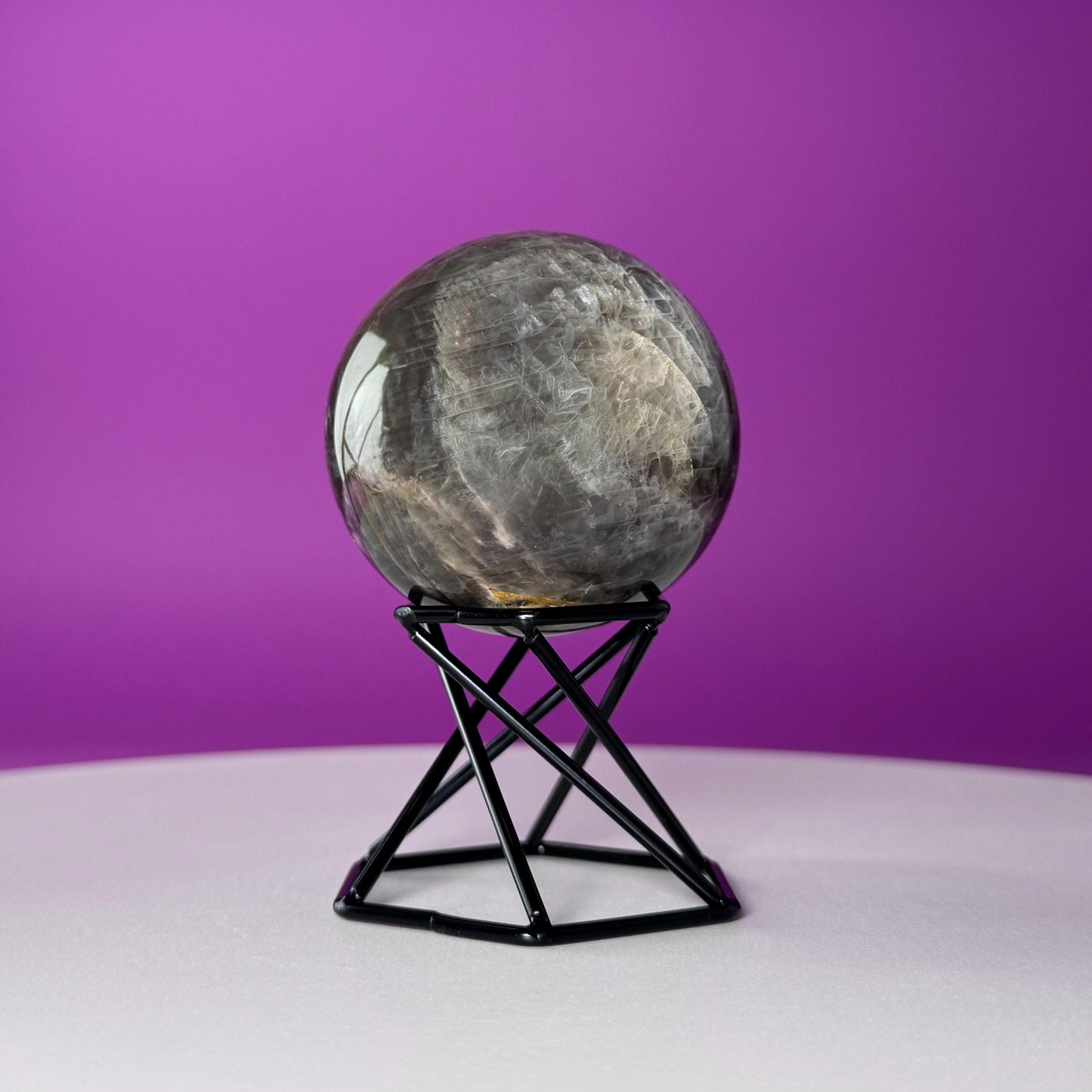 Black Moonstone Sphere with Stand | 259g Polished Crystal Ball | Intuition Stone | Lunar Energy Decor