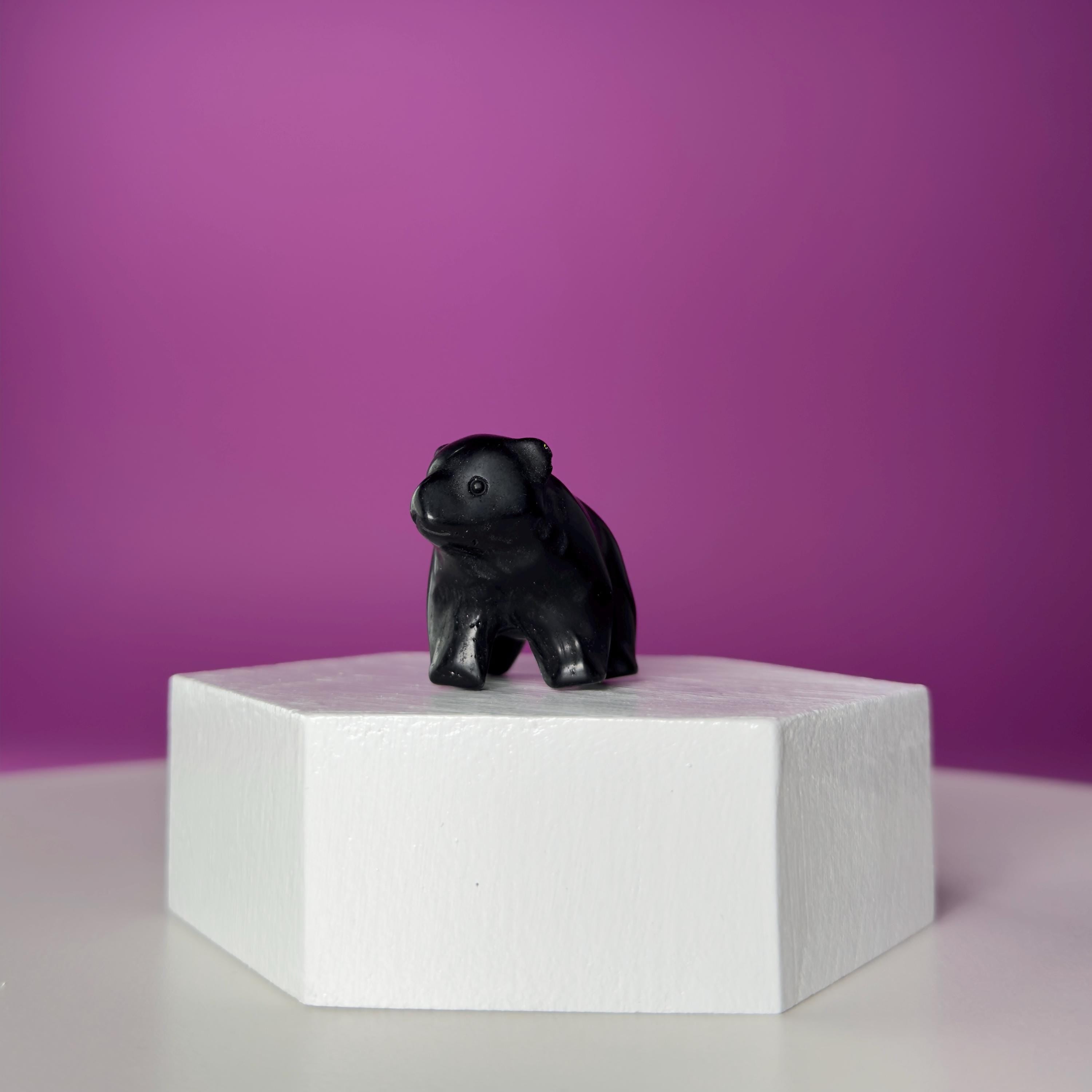 Mini Obsidian Bear Carving  Pocket Guardian Crystal
