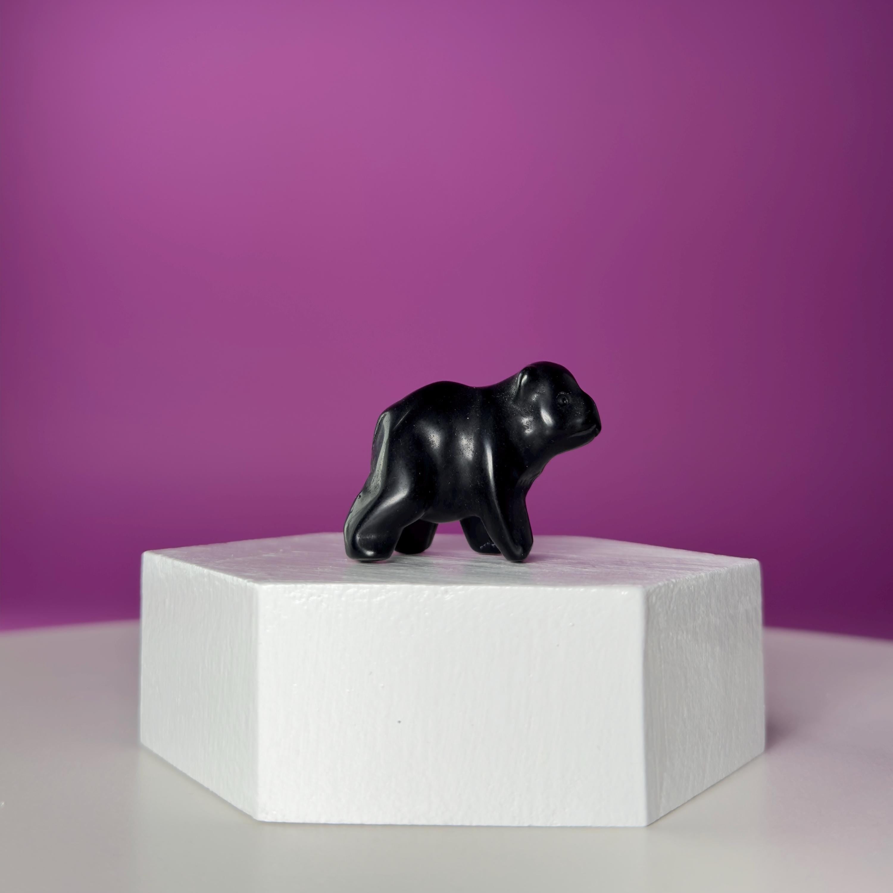 Mini Obsidian Bear Carving  Pocket Guardian Crystal