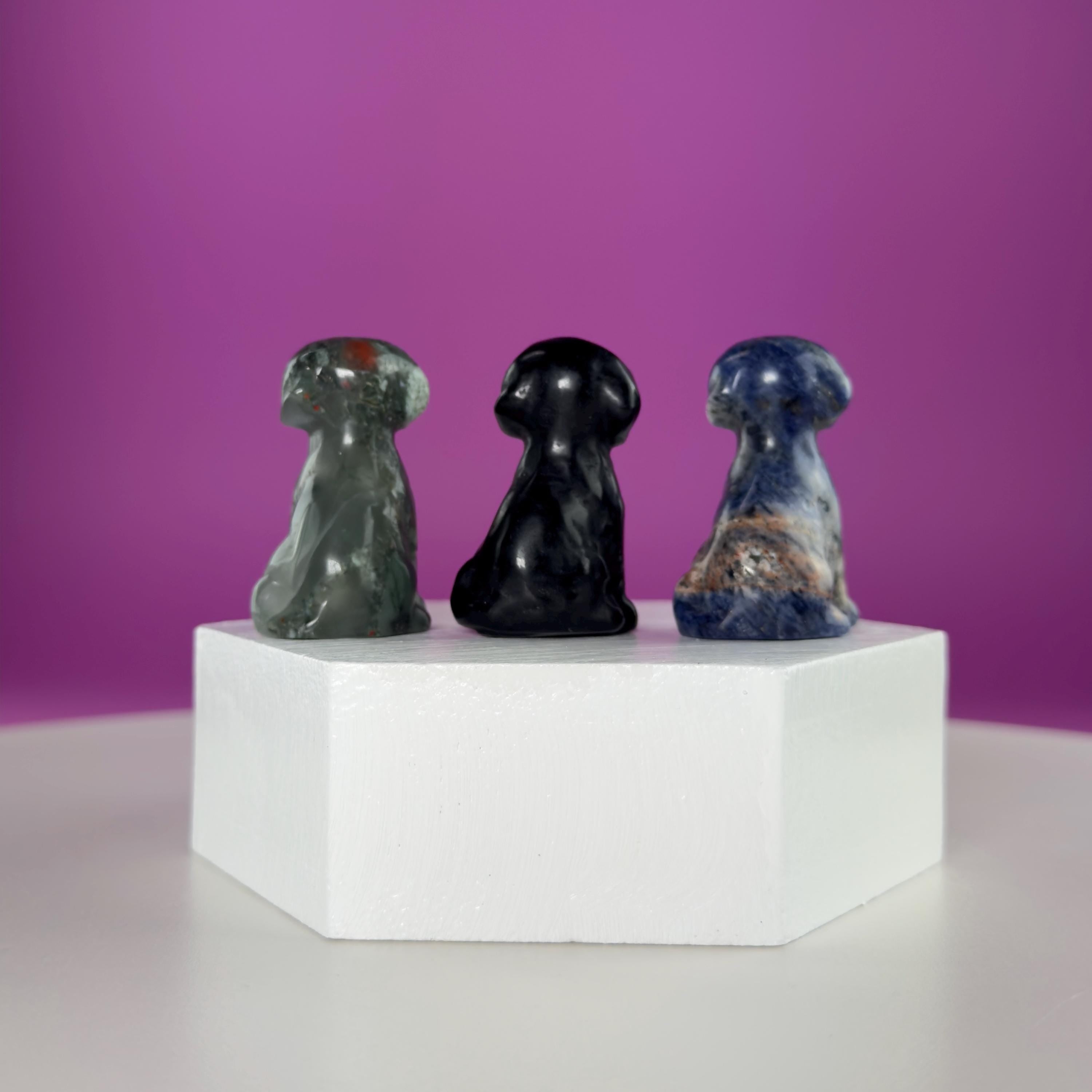 Mini Crystal Dog Carving  Black Obsidian Bloodstone Sodalite  Small Healing Stone Animal Figurine