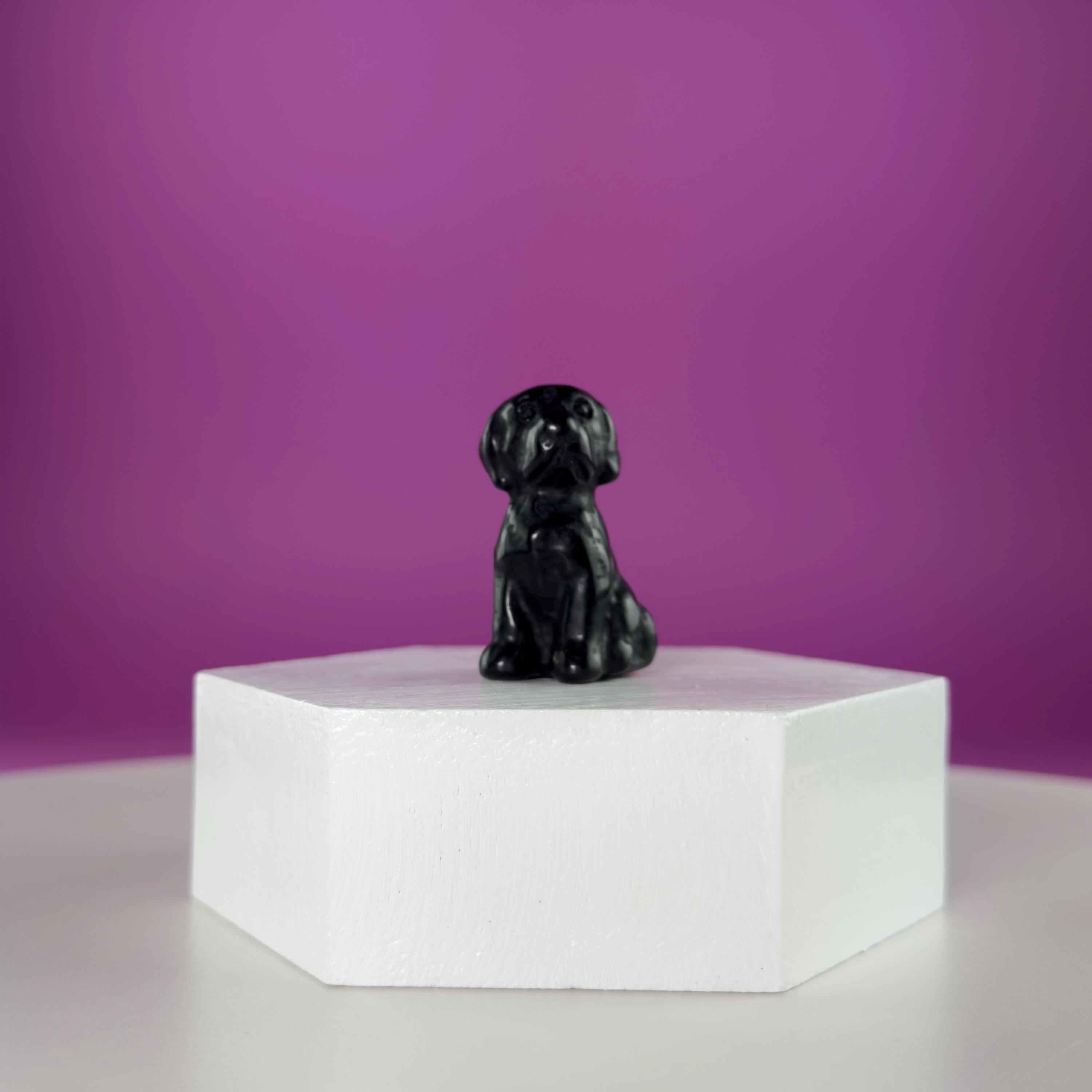 Mini Crystal Dog Carving  Black Obsidian Bloodstone Sodalite  Small Healing Stone Animal Figurine