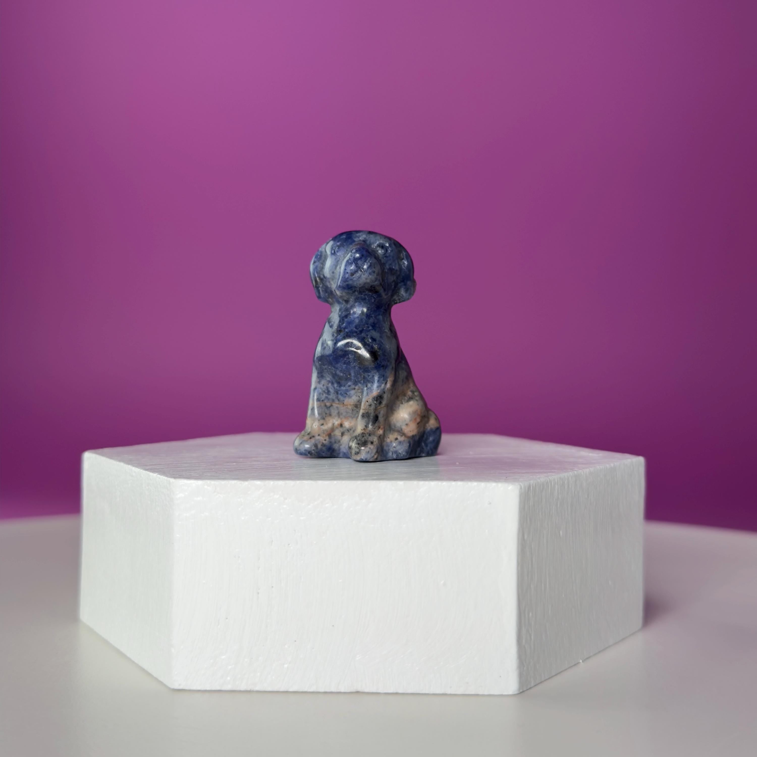 Mini Crystal Dog Carving  Black Obsidian Bloodstone Sodalite  Small Healing Stone Animal Figurine