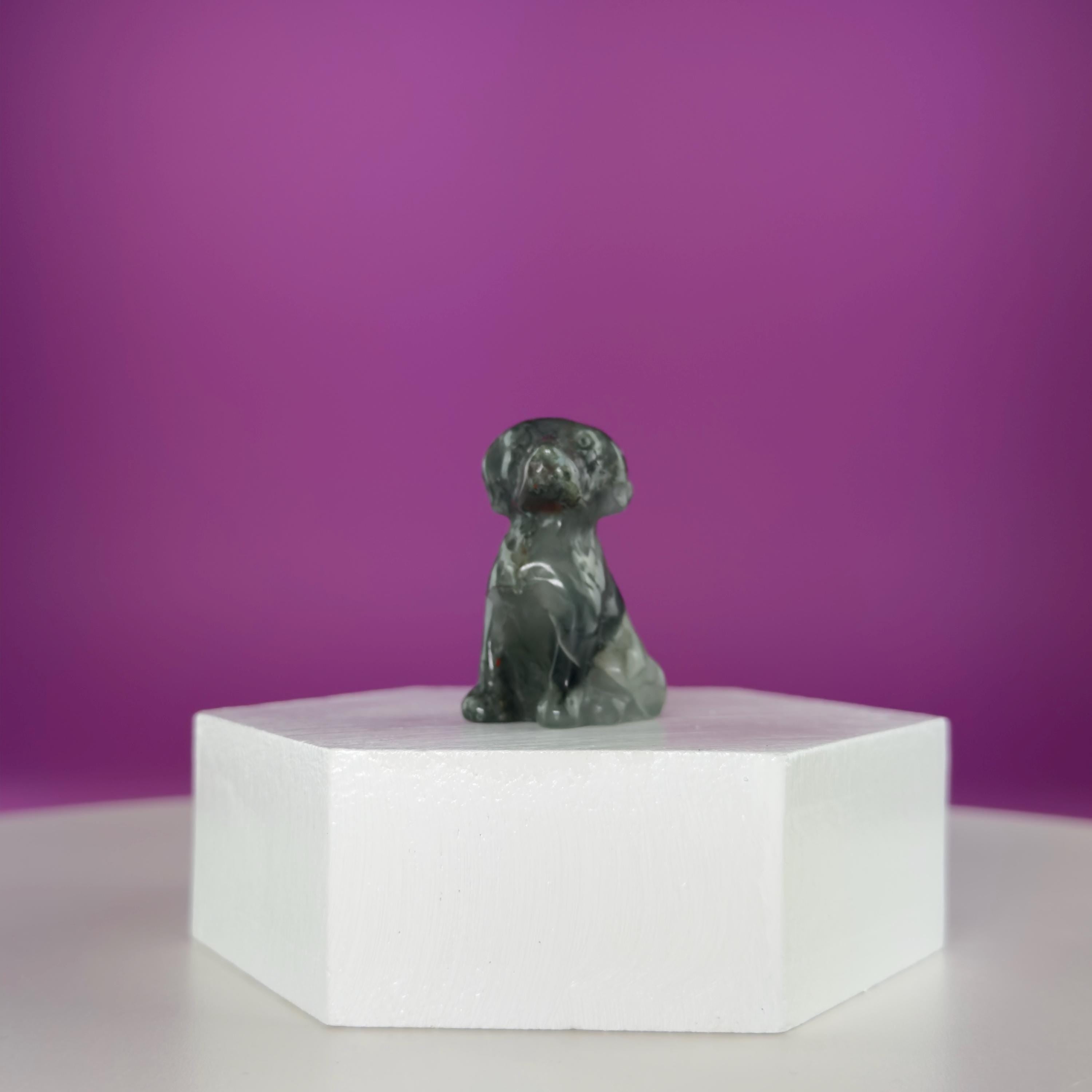 Mini Crystal Dog Carving  Black Obsidian Bloodstone Sodalite  Small Healing Stone Animal Figurine