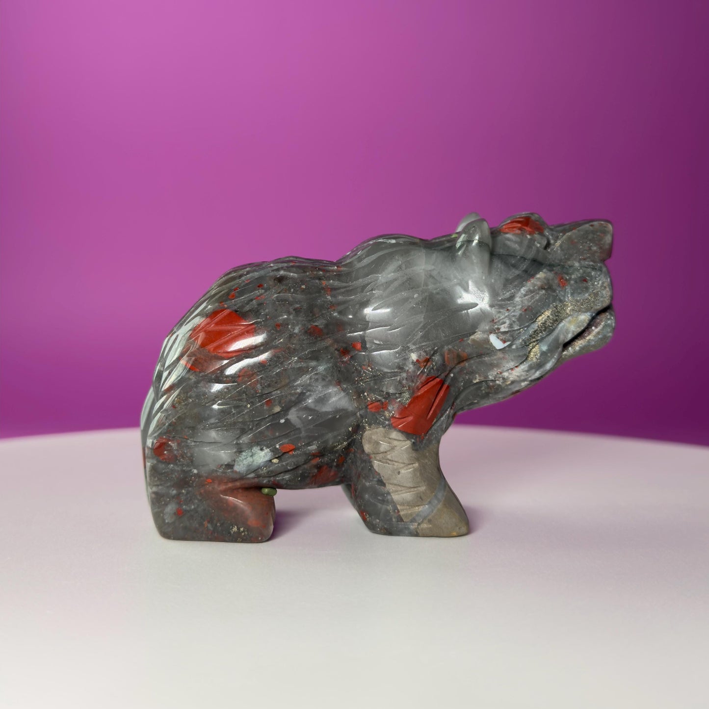 African Bloodstone Bear Carving  Crystal Animal Totem  Healing Stone Figurine for Strength & Protection