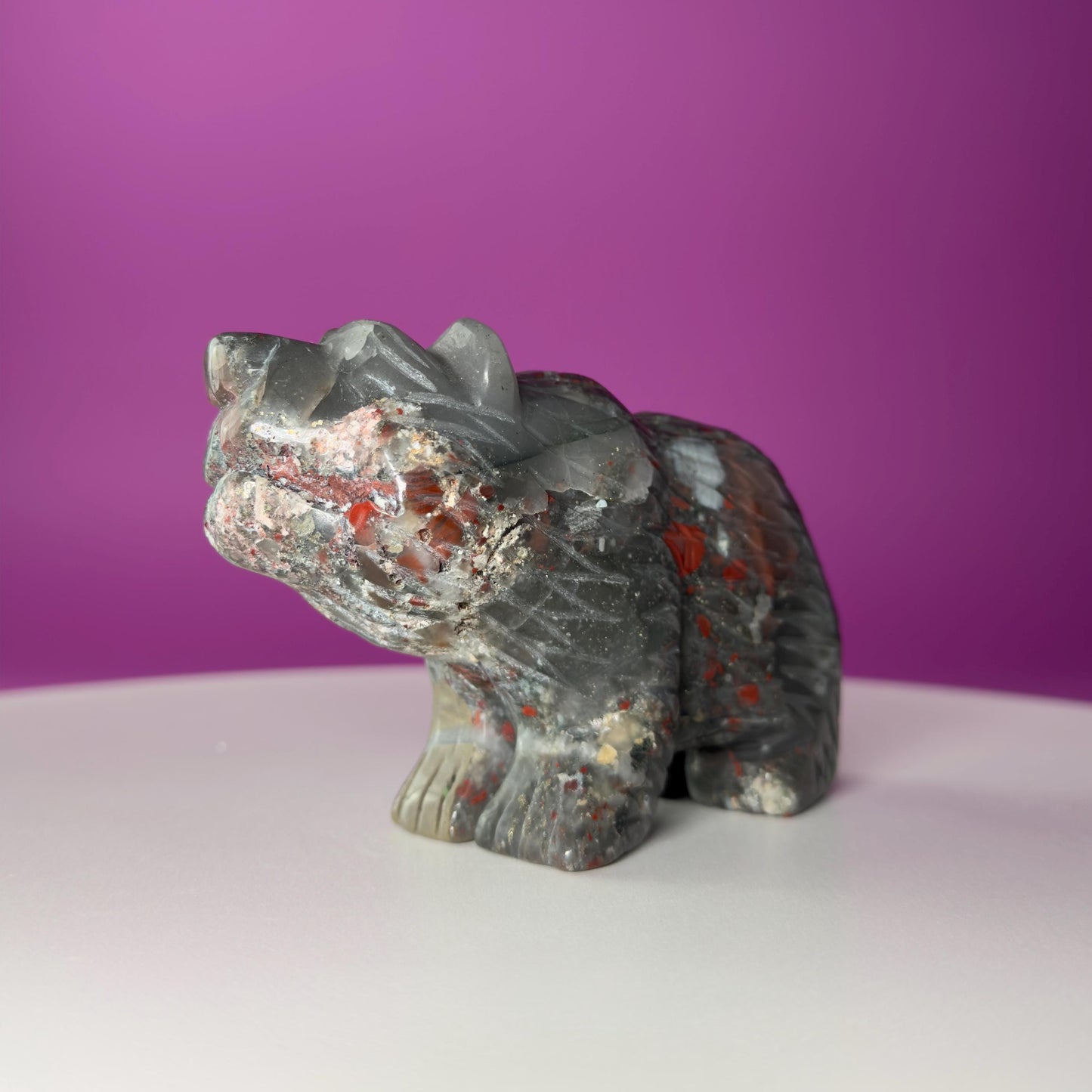 African Bloodstone Bear Carving  Crystal Animal Totem  Healing Stone Figurine for Strength & Protection