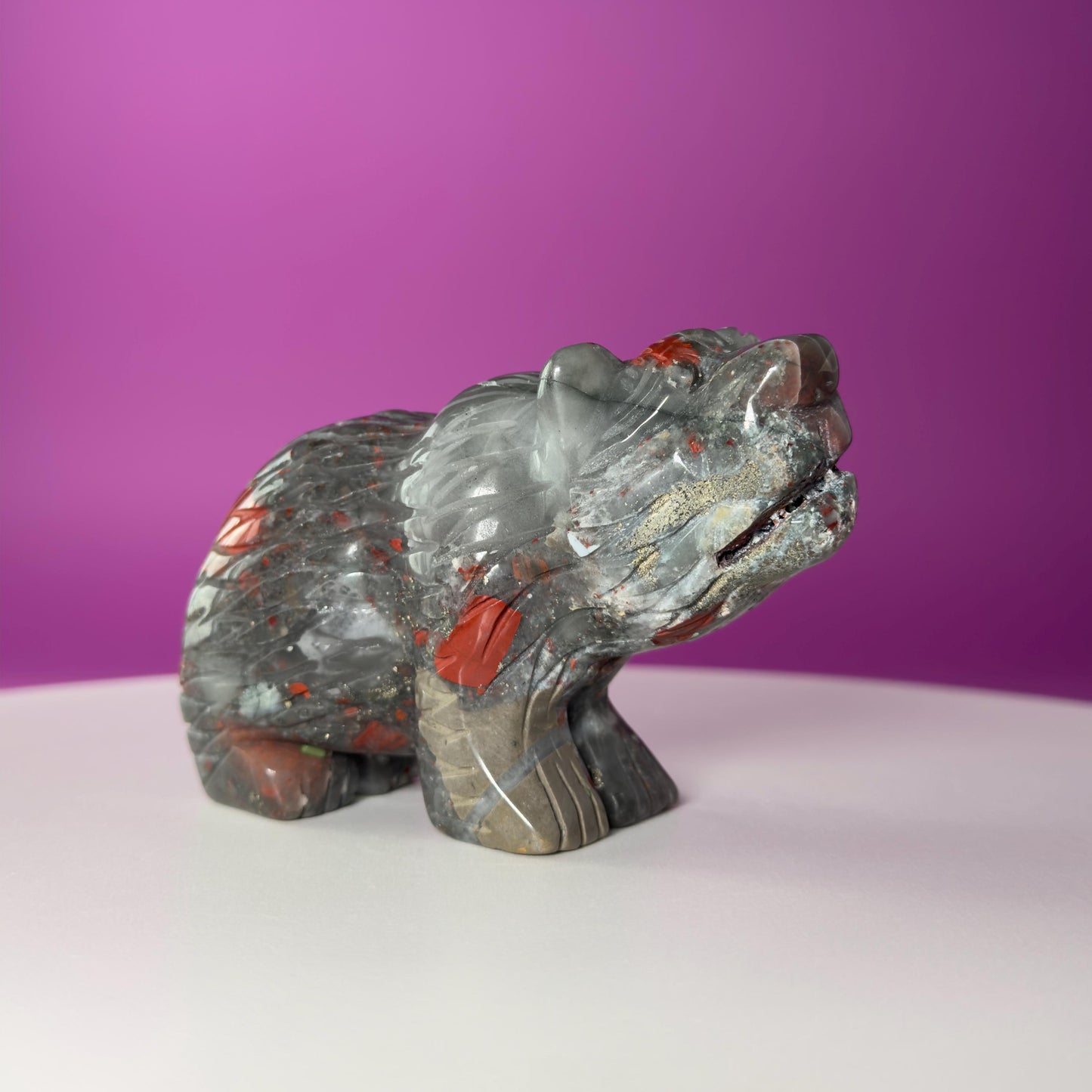 African Bloodstone Bear Carving  Crystal Animal Totem  Healing Stone Figurine for Strength & Protection