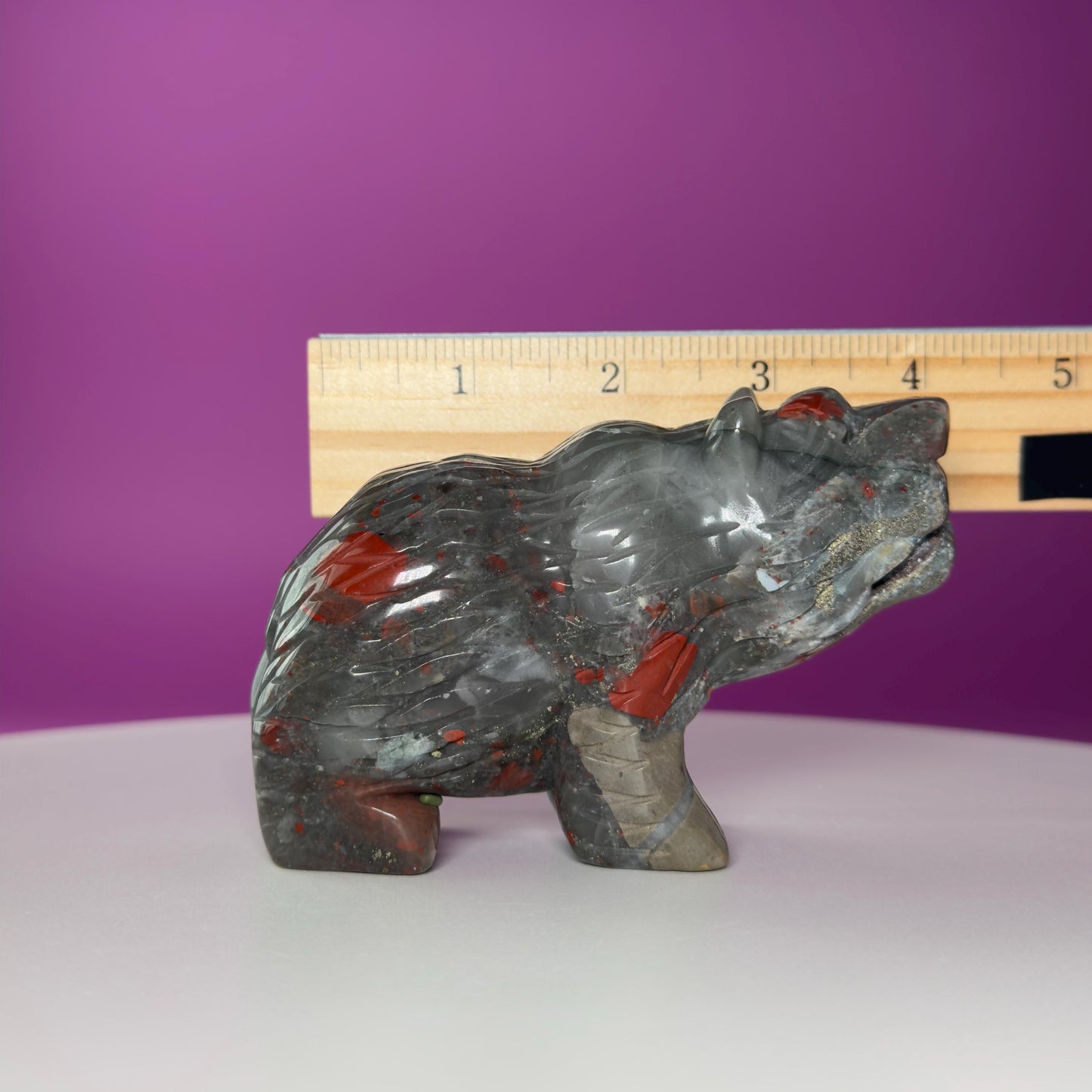 African Bloodstone Bear Carving  Crystal Animal Totem  Healing Stone Figurine for Strength & Protection