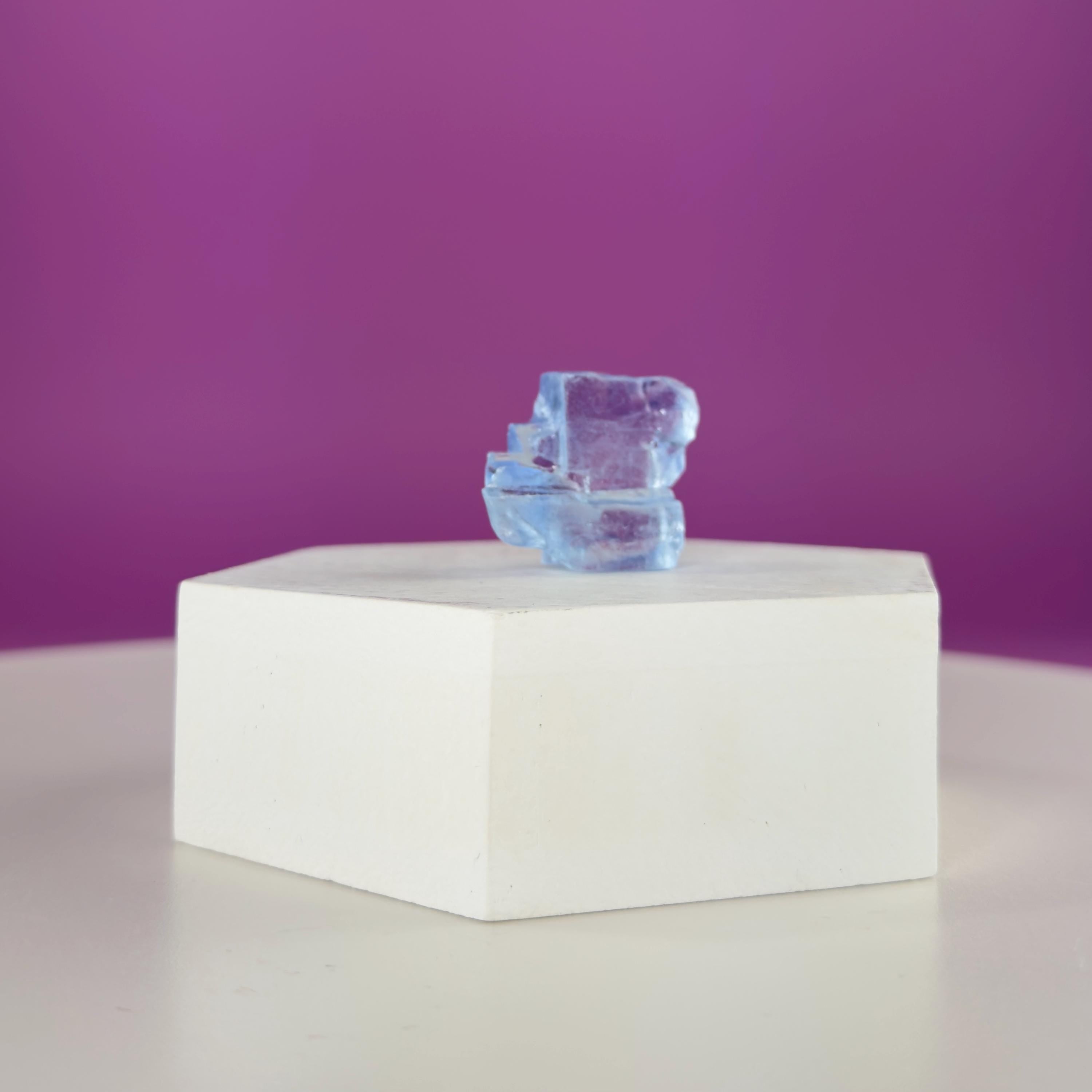 Mini Blue Halite Specimen | Rare Natural Blue Crystal | Display Stand Included