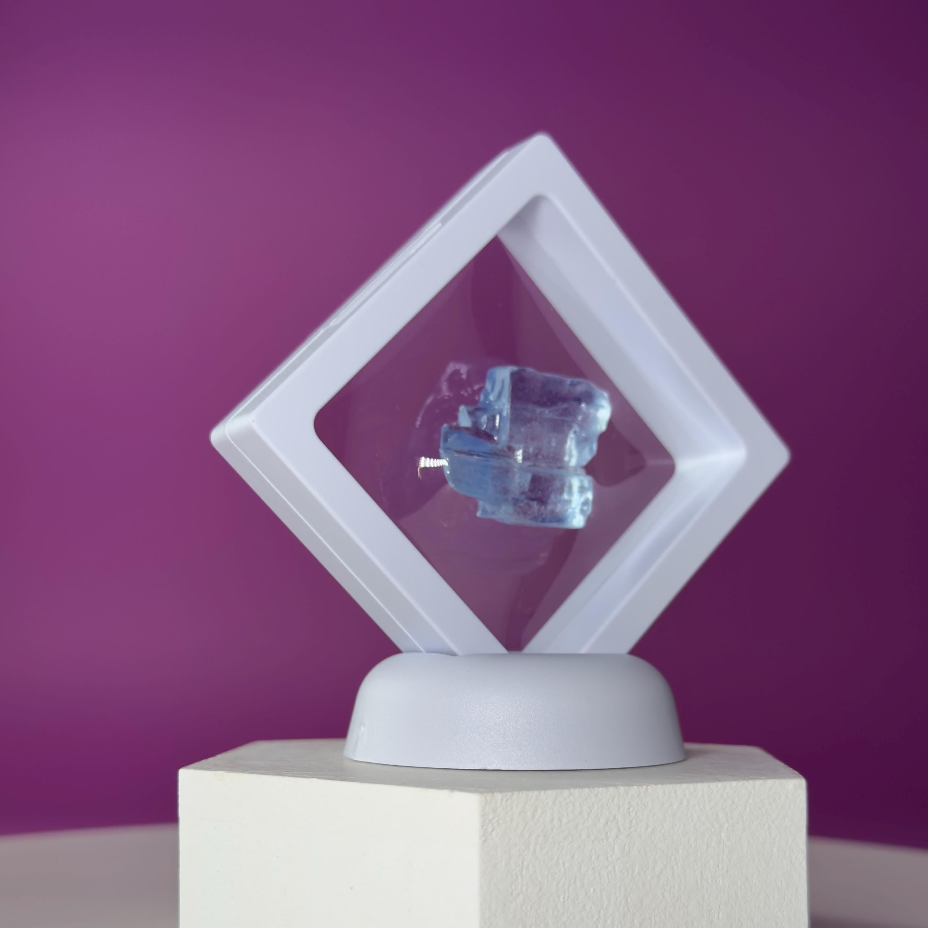 Mini Blue Halite Specimen | Rare Natural Blue Crystal | Display Stand Included