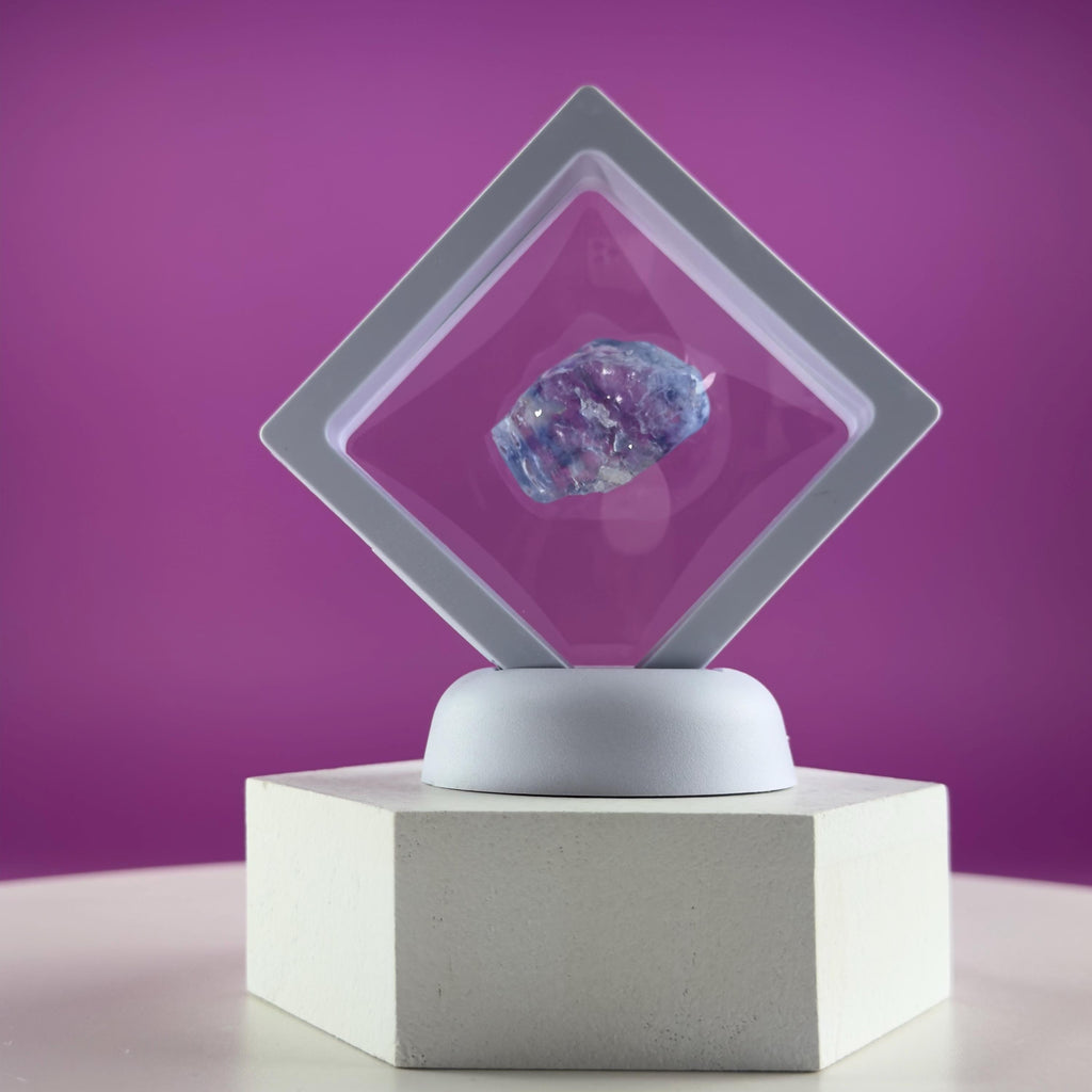 Mini Blue Halite Specimen | Rare Natural Blue Crystal | Display Stand Included
