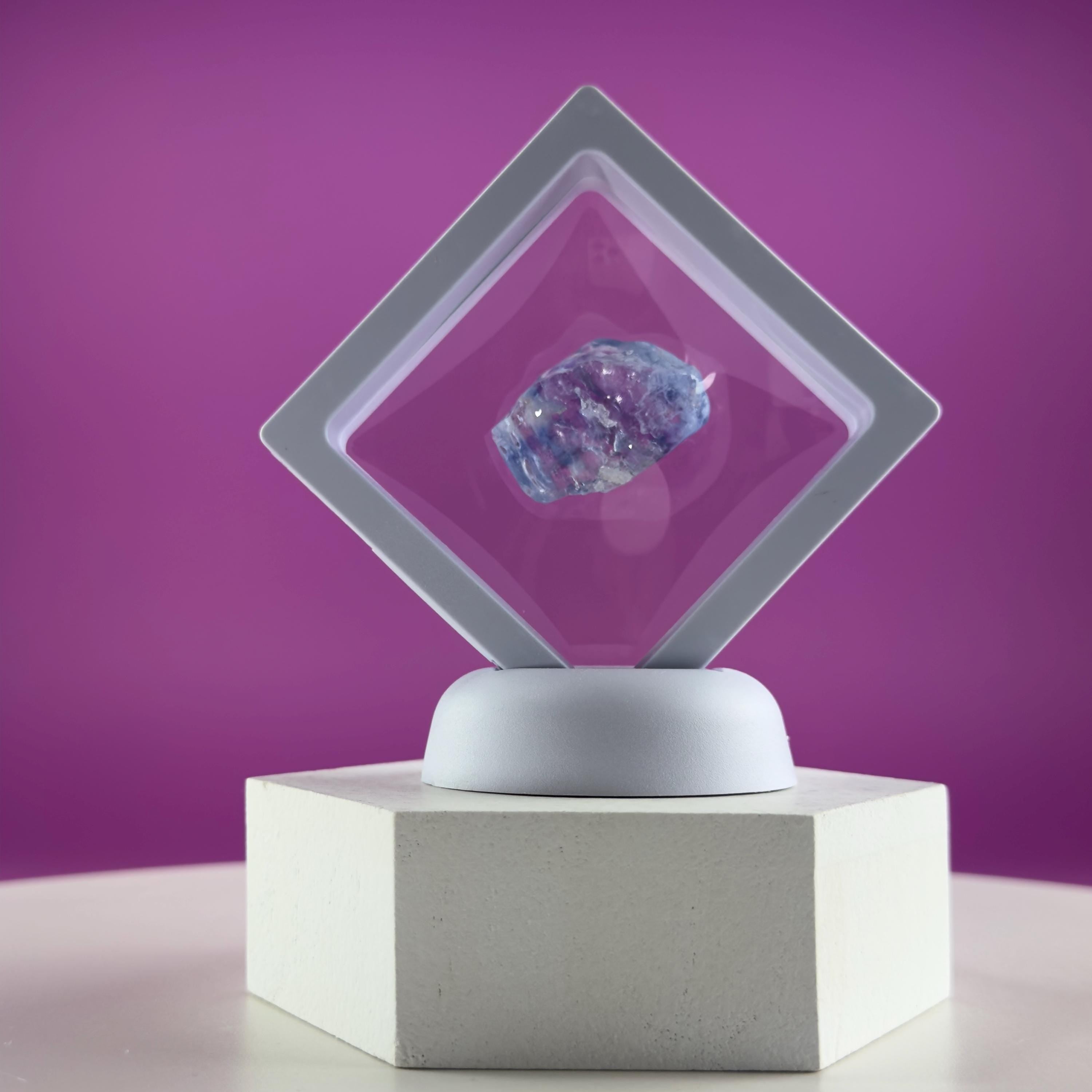 Mini Blue Halite Specimen | Rare Natural Blue Crystal | Display Stand Included