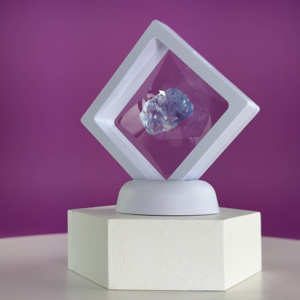 Mini Blue Halite Specimen | Rare Natural Blue Crystal | Display Stand Included