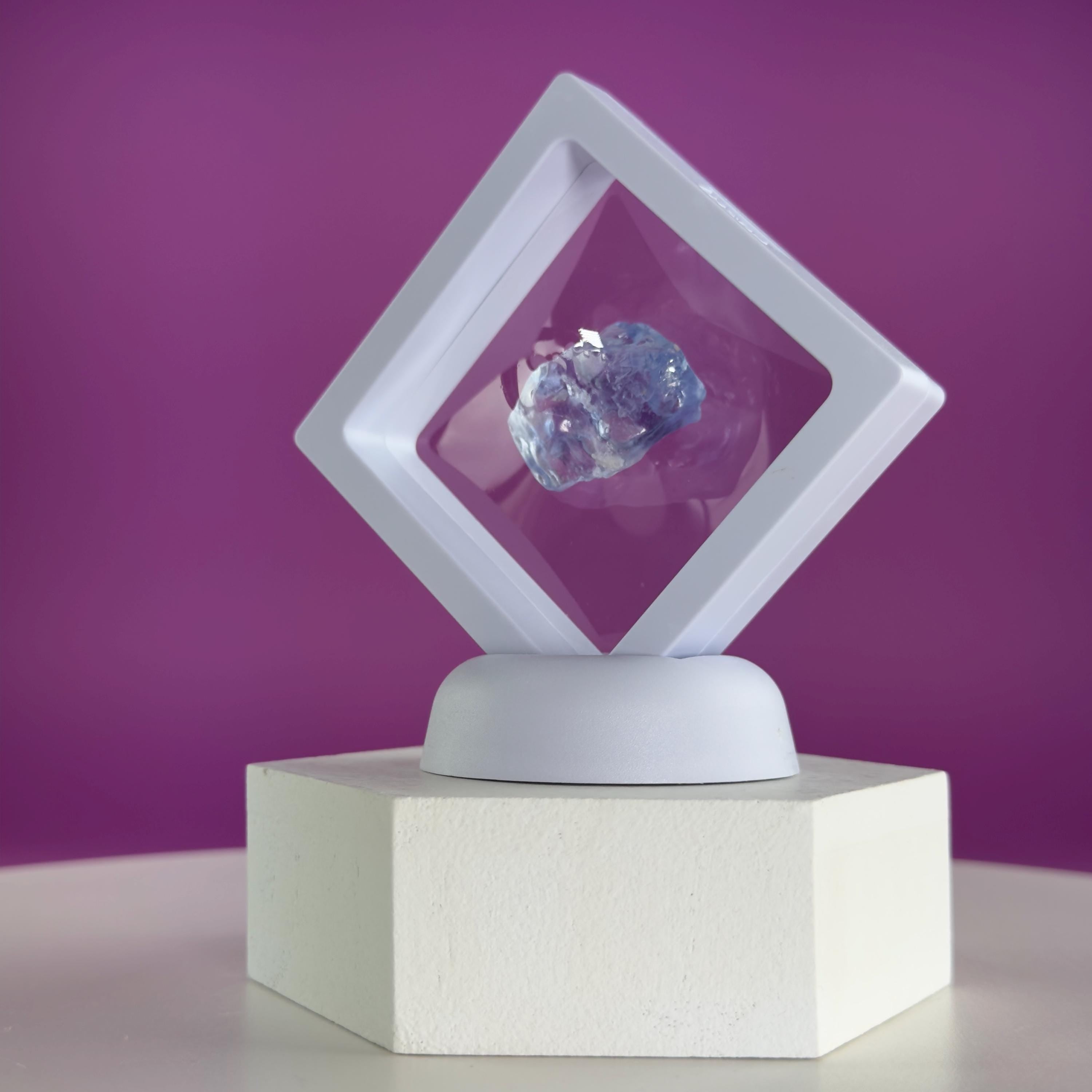 Mini Blue Halite Specimen | Rare Natural Blue Crystal | Display Stand Included