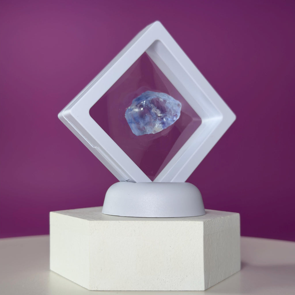 Mini Blue Halite Specimen | Rare Natural Blue Crystal | Display Stand Included