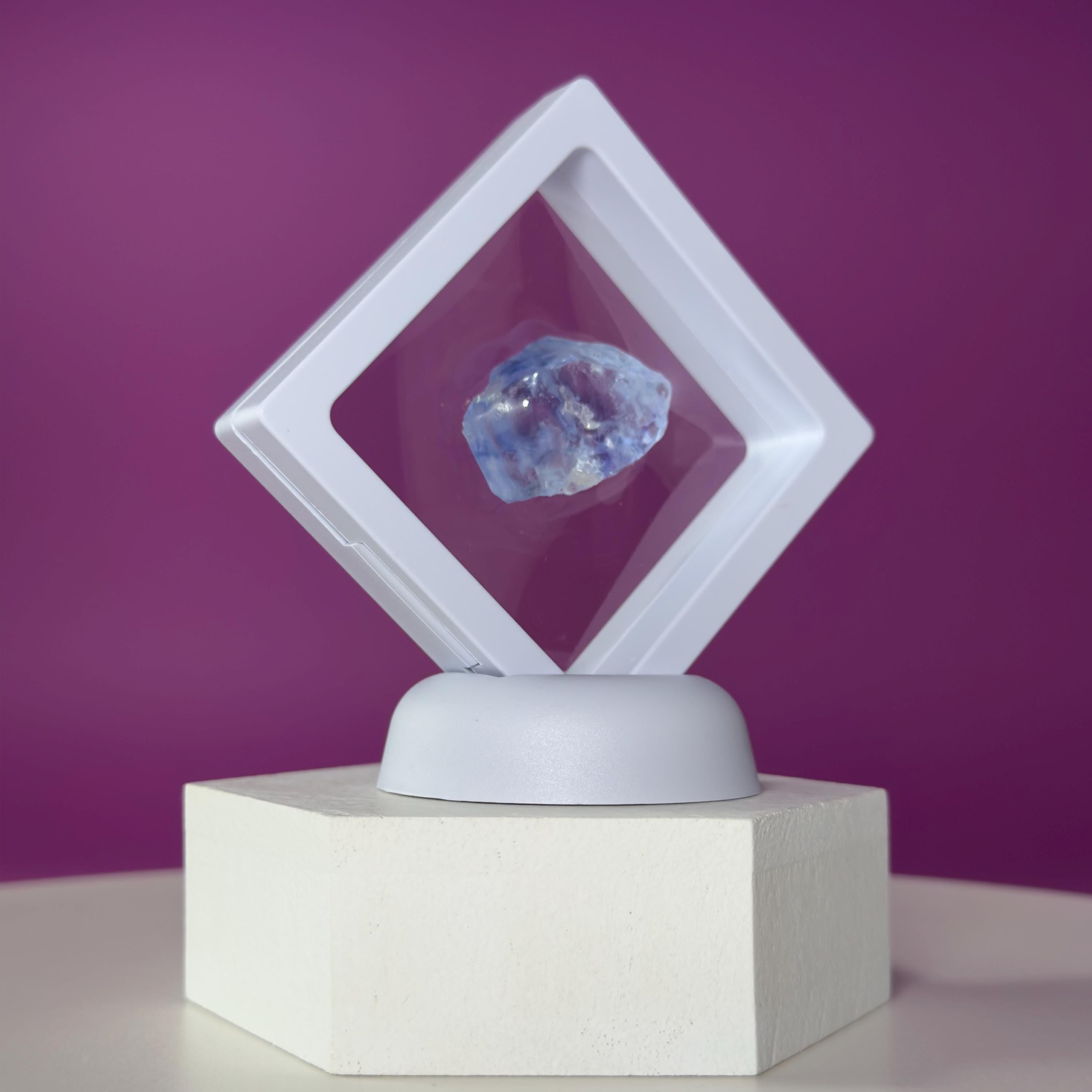 Mini Blue Halite Specimen | Rare Natural Blue Crystal | Display Stand Included