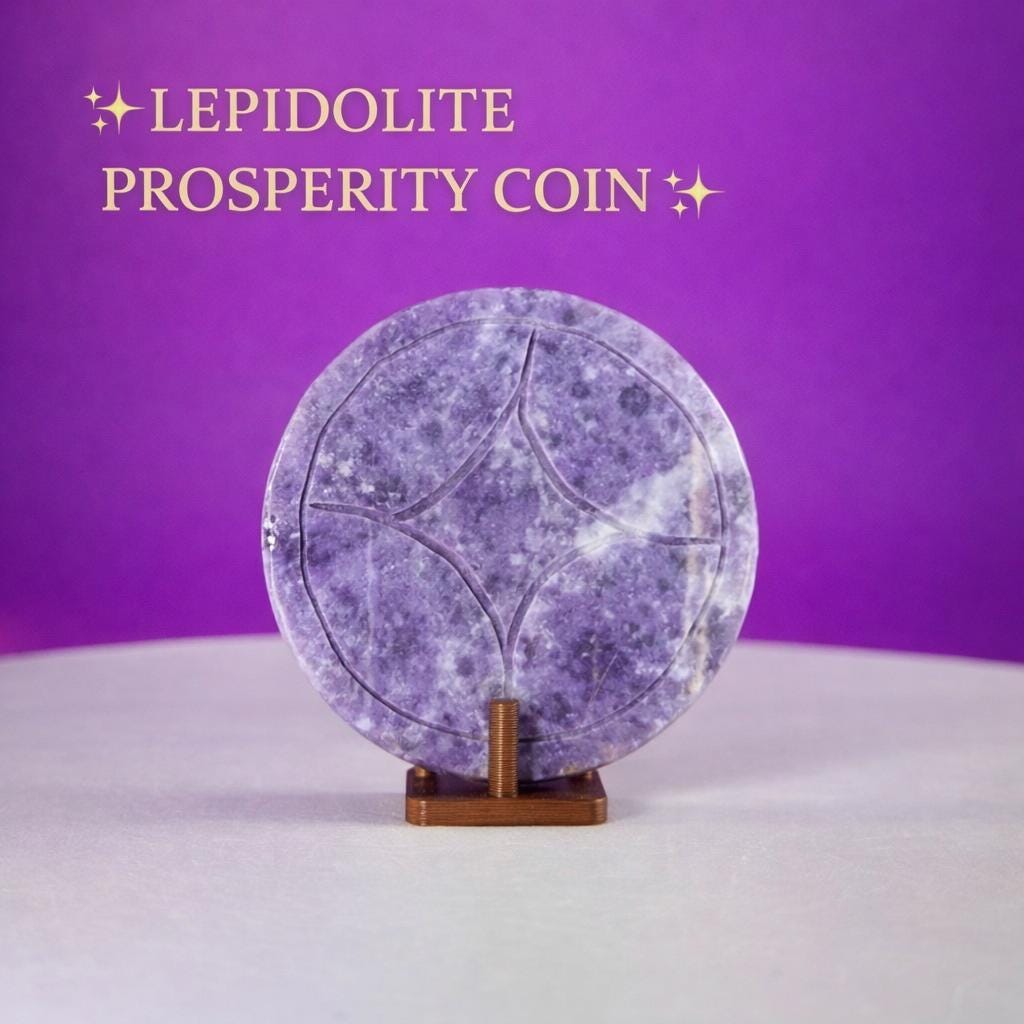 Lepidolite Money Coin 66g | Prosperity Crystal | Calming Healing Stone | Pocket Palm Crystal Gift