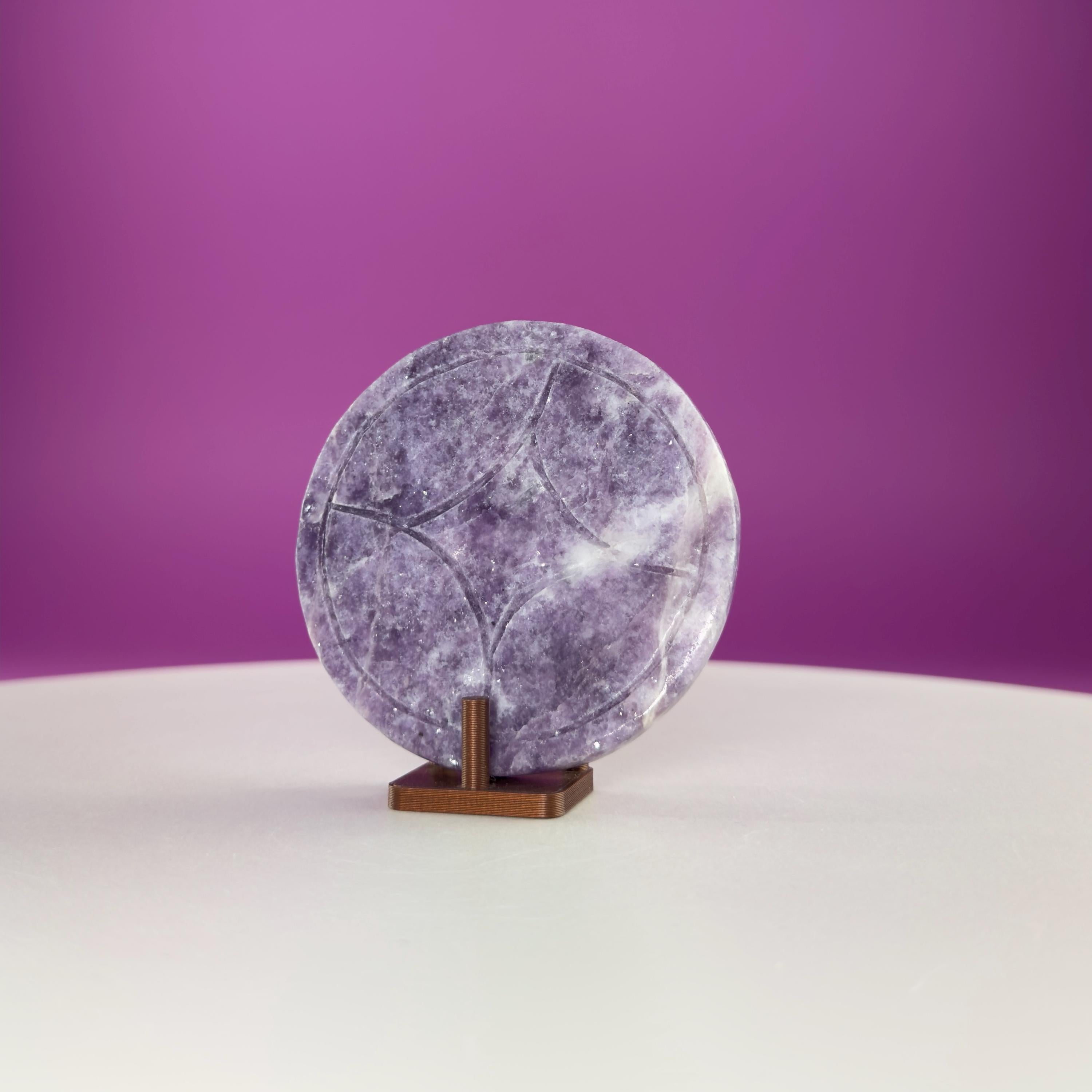 Lepidolite Money Coin 66g | Prosperity Crystal | Calming Healing Stone | Pocket Palm Crystal Gift