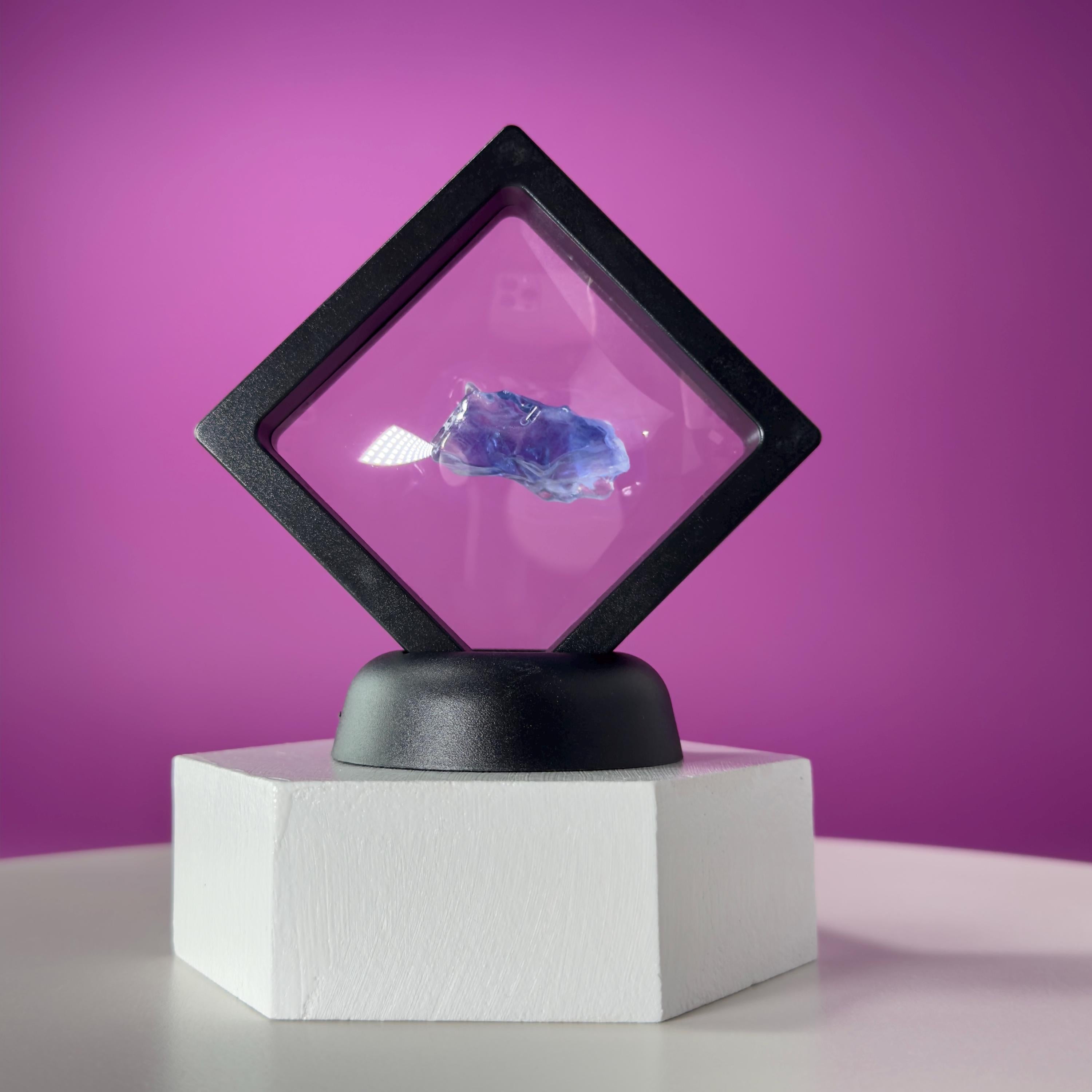 Mini Blue Halite Specimen | Rare Natural Blue Crystal (Includes Display Stand)