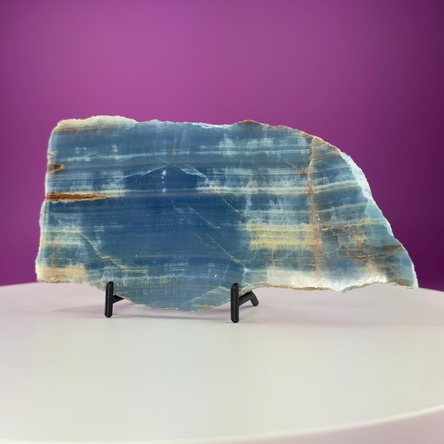 Blue Onyx Slab with Stand 326g | Polished Crystal Display Stone | Natural Home Decor Gift
