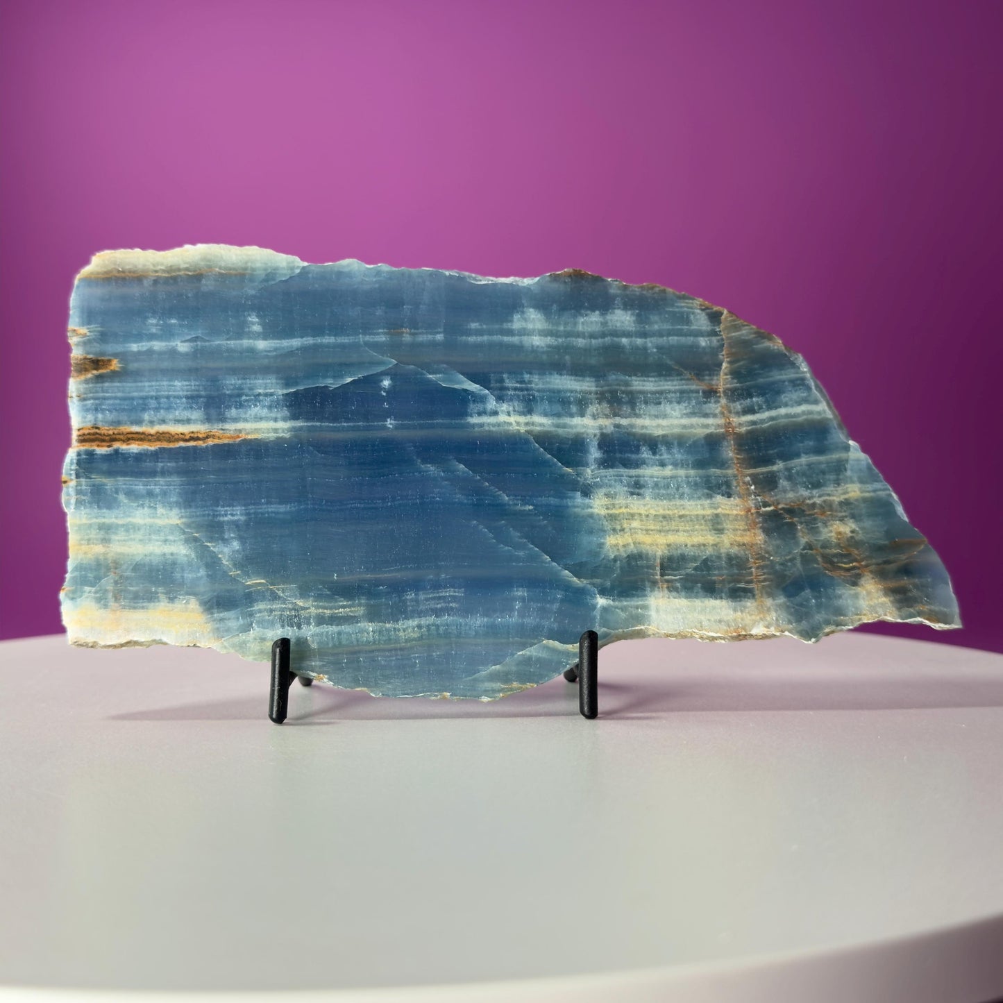 Blue Onyx Slab with Stand 326g | Polished Crystal Display Stone | Natural Home Decor Gift