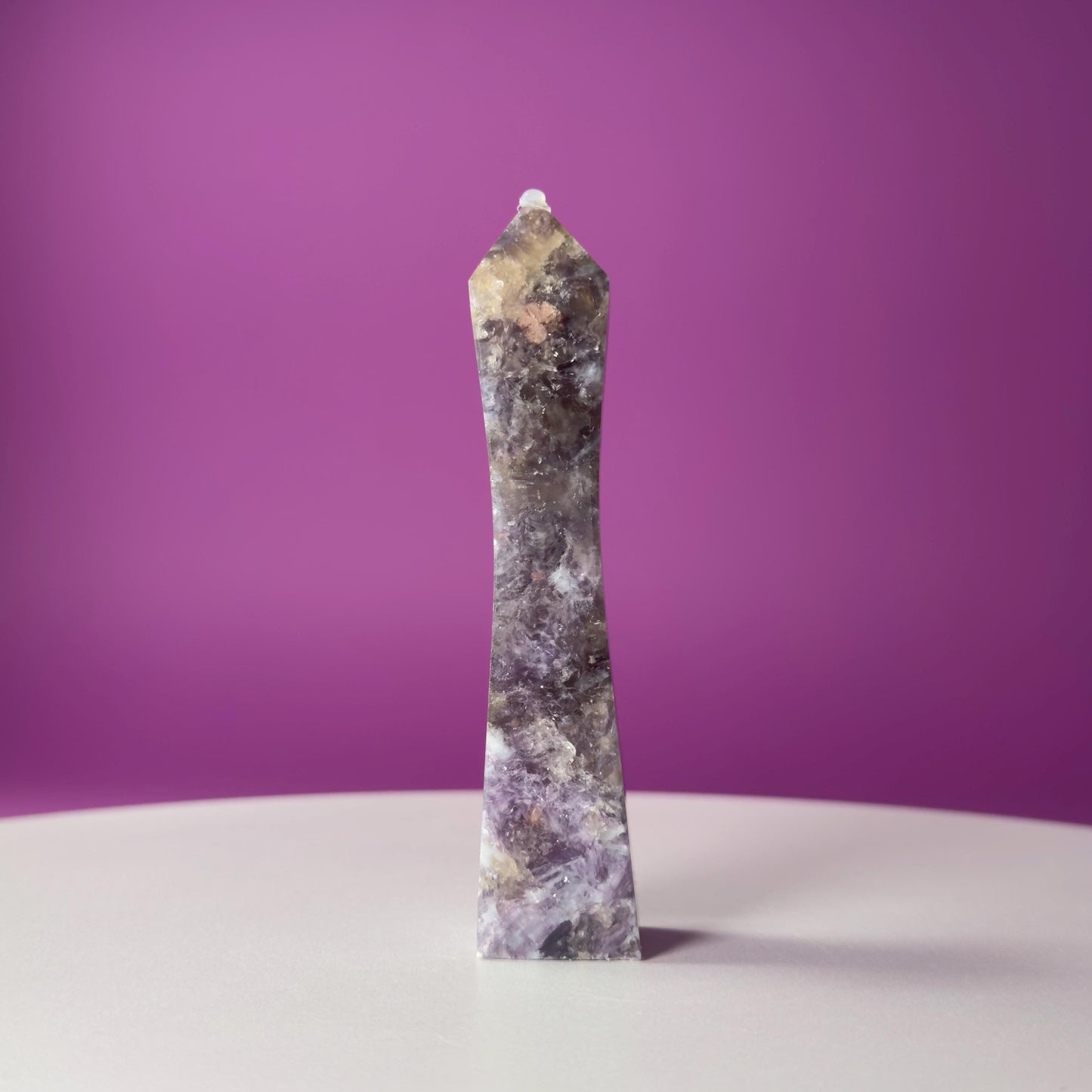 Lepidolite & Smoky Quartz Tower  Healing Crystal Point  Stress Relief Stone for Calm, Protection, Balance