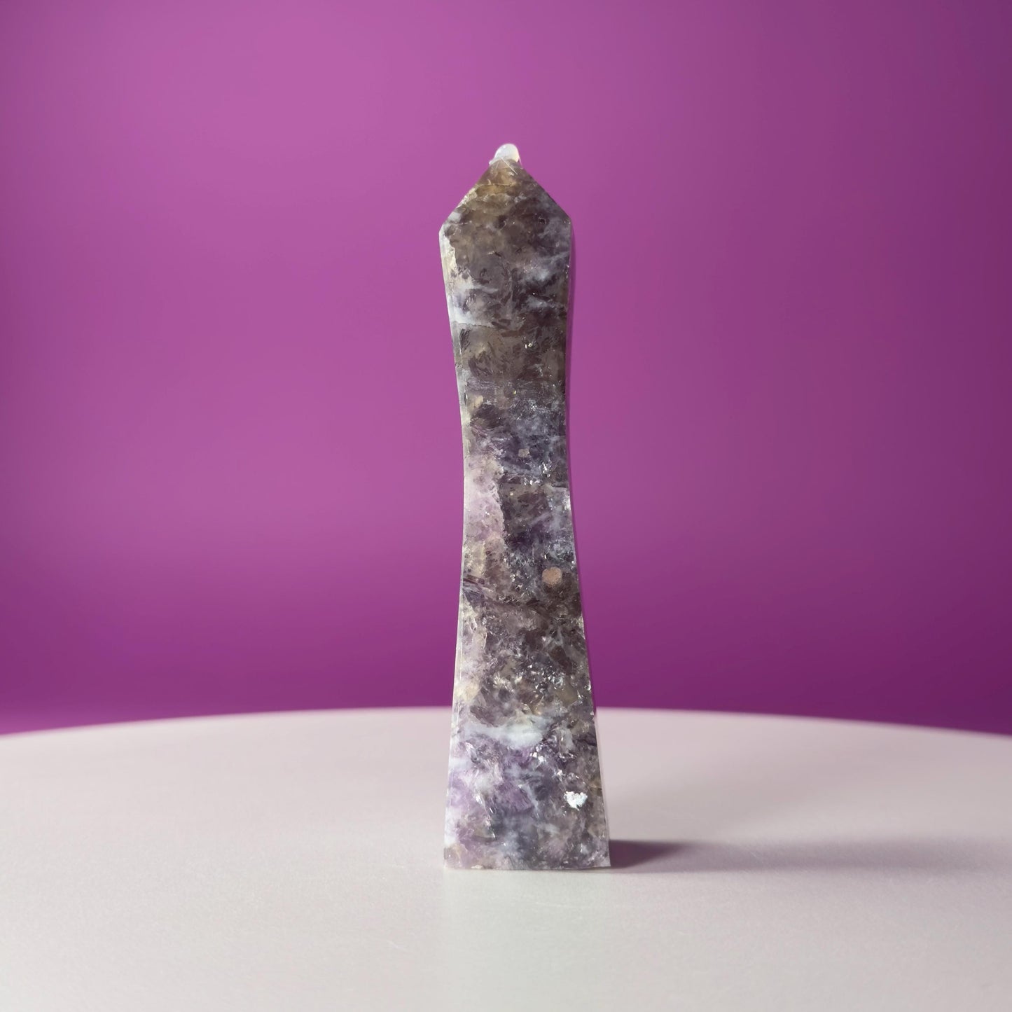 Lepidolite & Smoky Quartz Tower  Healing Crystal Point  Stress Relief Stone for Calm, Protection, Balance