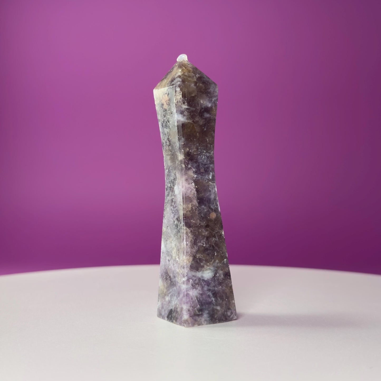 Lepidolite & Smoky Quartz Tower  Healing Crystal Point  Stress Relief Stone for Calm, Protection, Balance