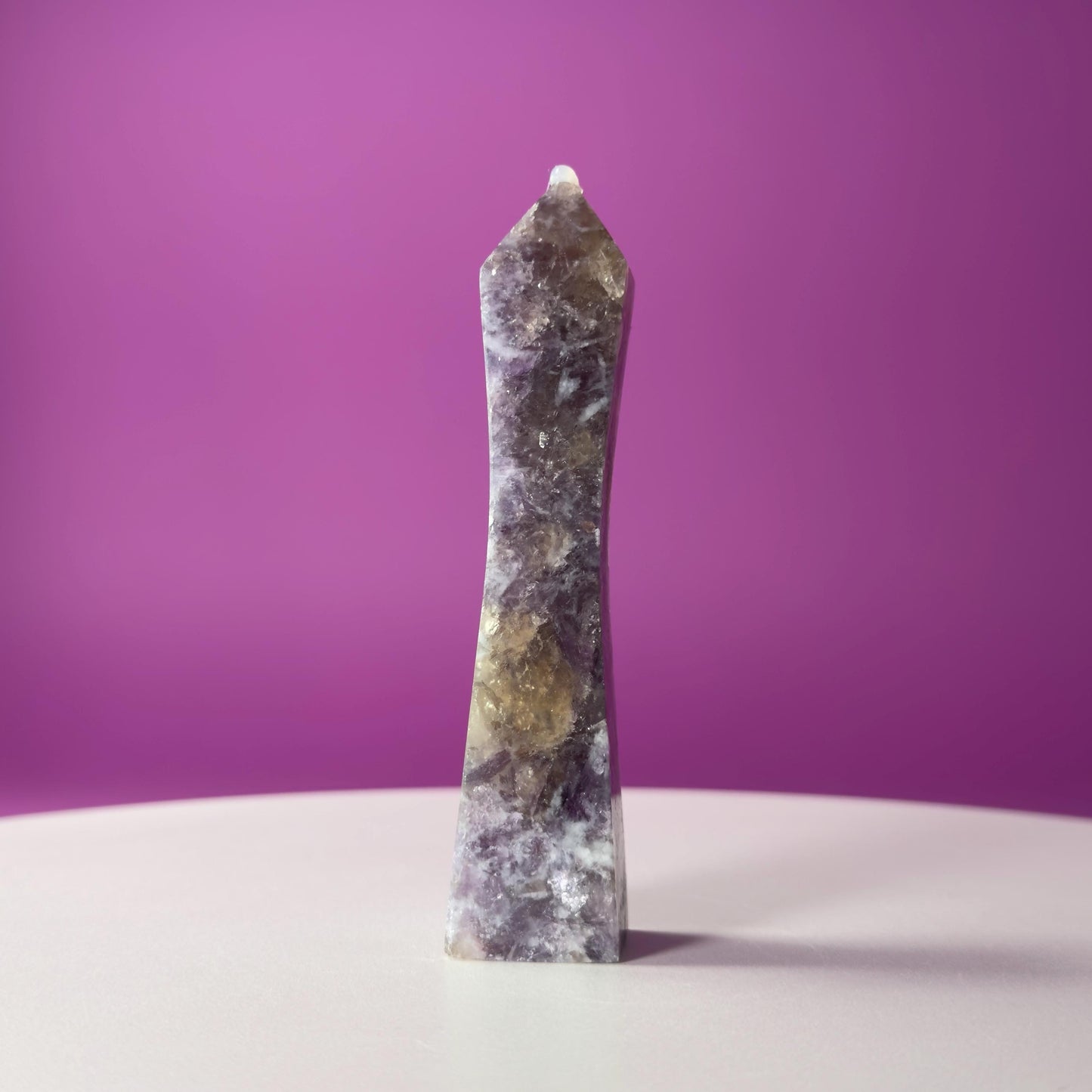 Lepidolite & Smoky Quartz Tower  Healing Crystal Point  Stress Relief Stone for Calm, Protection, Balance