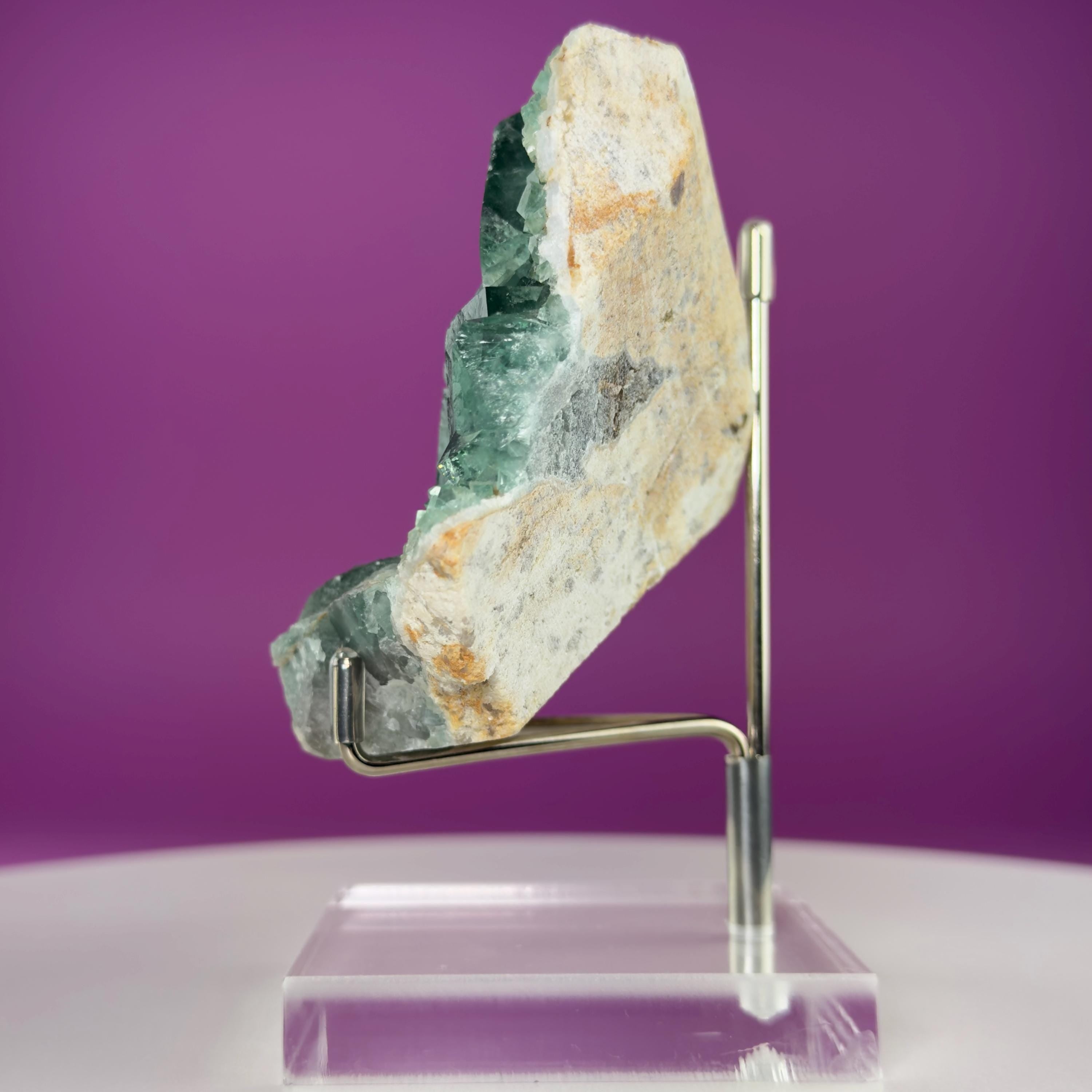Green Fluorite on Matrix Display Specimen, UV Reactive (Includes Metal/Acrylic Stand)