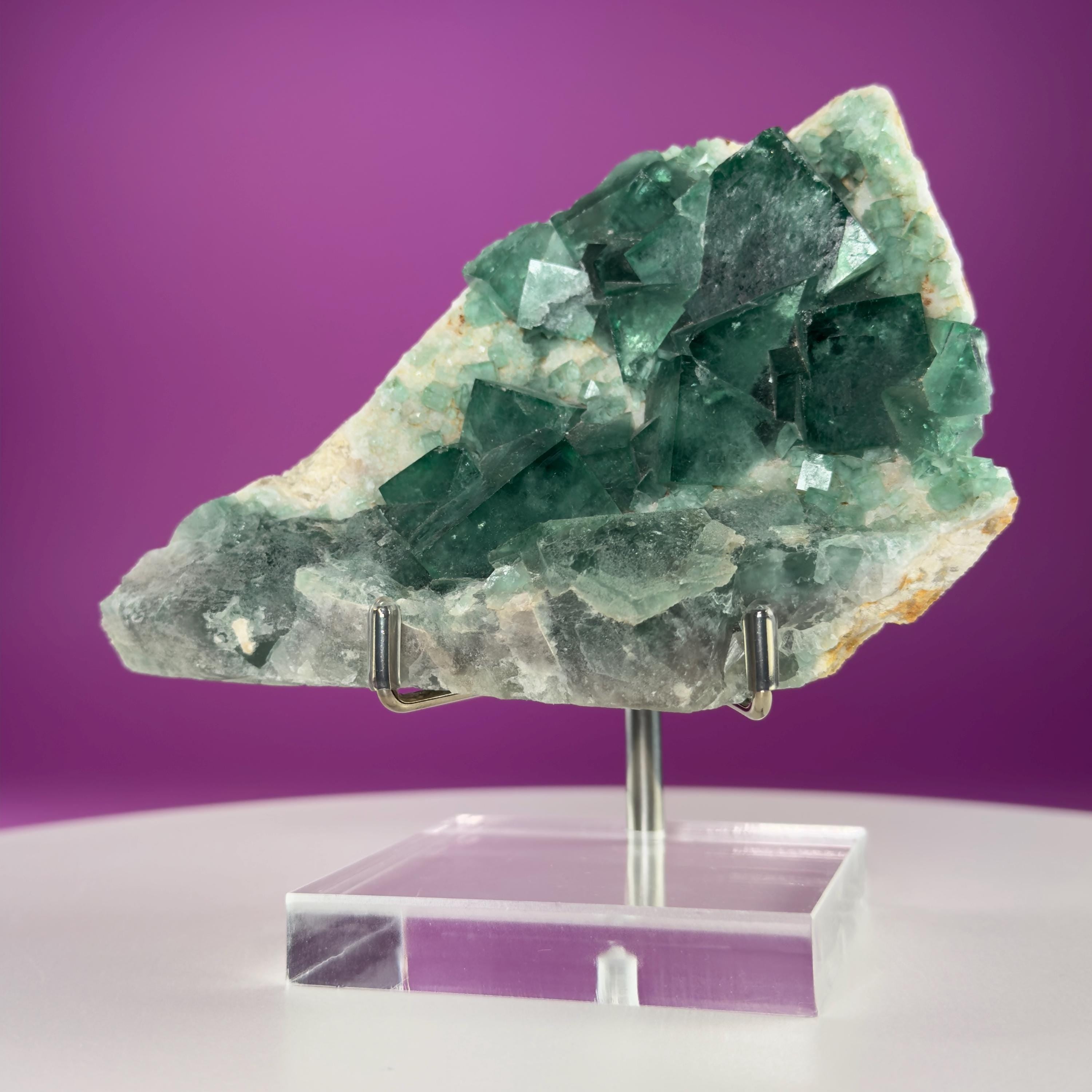 Green Fluorite on Matrix Display Specimen, UV Reactive (Includes Metal/Acrylic Stand)