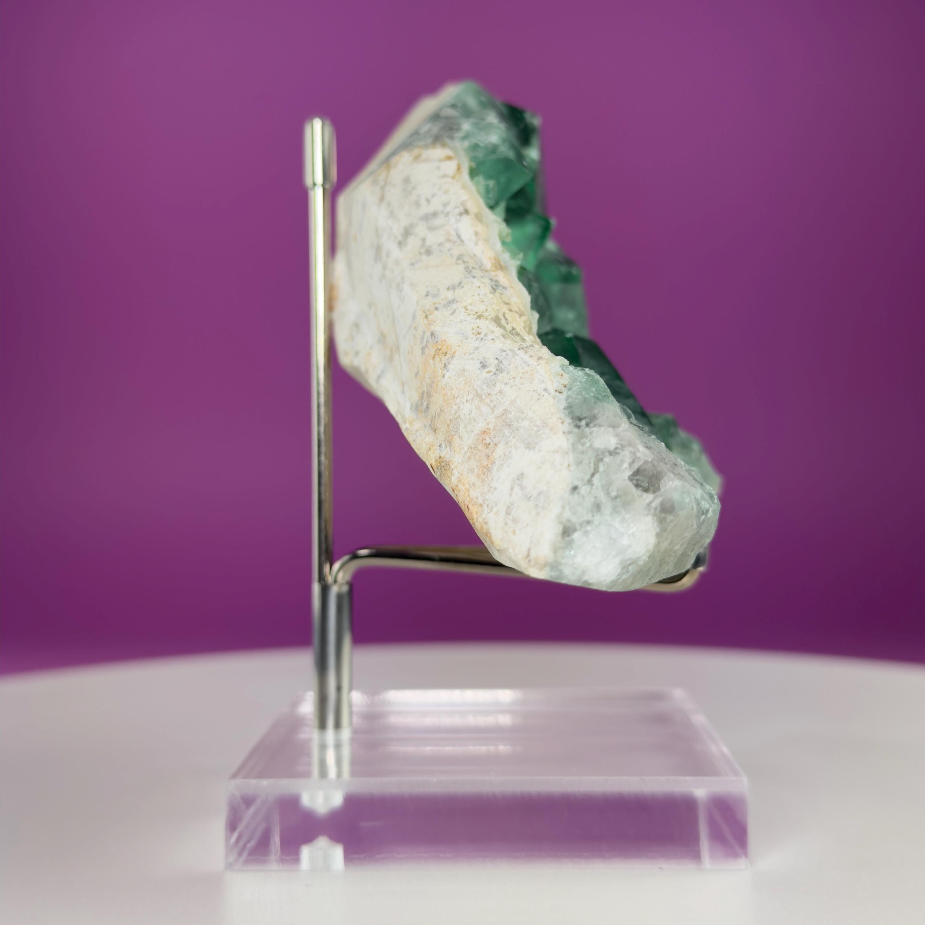 Green Fluorite on Matrix Display Specimen, UV Reactive (Includes Metal/Acrylic Stand)