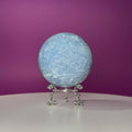 Blue Calcite Sphere 843g with Silver Stand | Large Calming Crystal Ball | Soothing Decor Stone