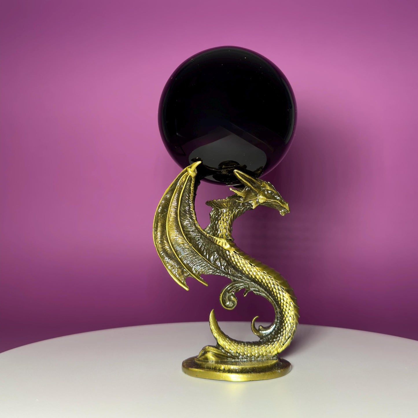 Black Obsidian Sphere 1027g on Dragon Stand | Large Protection Crystal Ball | Grounding Decor