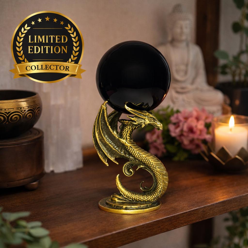 Black Obsidian Sphere 1027g on Dragon Stand | Large Protection Crystal Ball | Grounding Decor