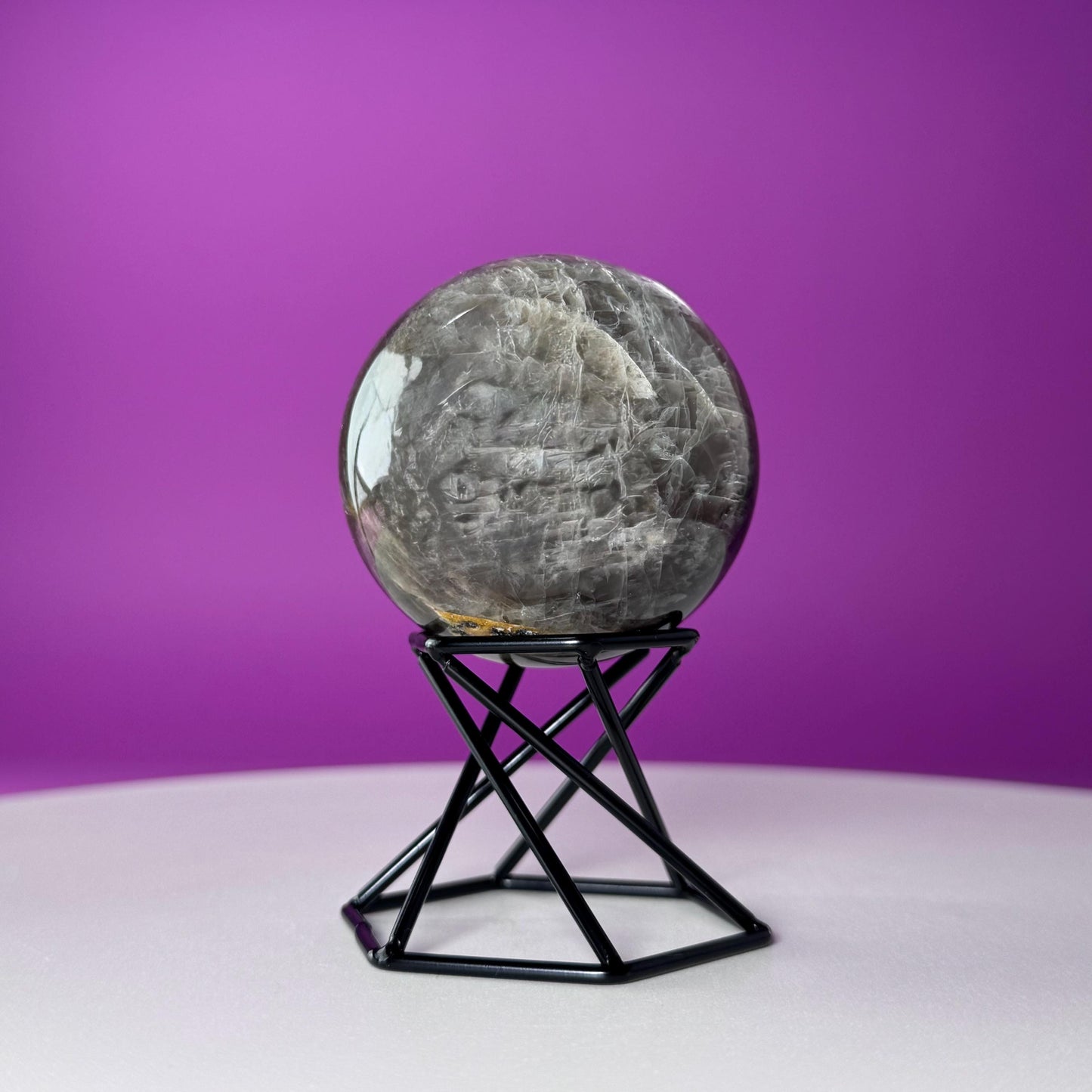 Black Moonstone Sphere with Stand | 259g Polished Crystal Ball | Intuition Stone | Lunar Energy Decor