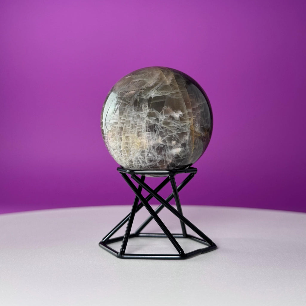 Black Moonstone Sphere with Stand | 259g Polished Crystal Ball | Intuition Stone | Lunar Energy Decor
