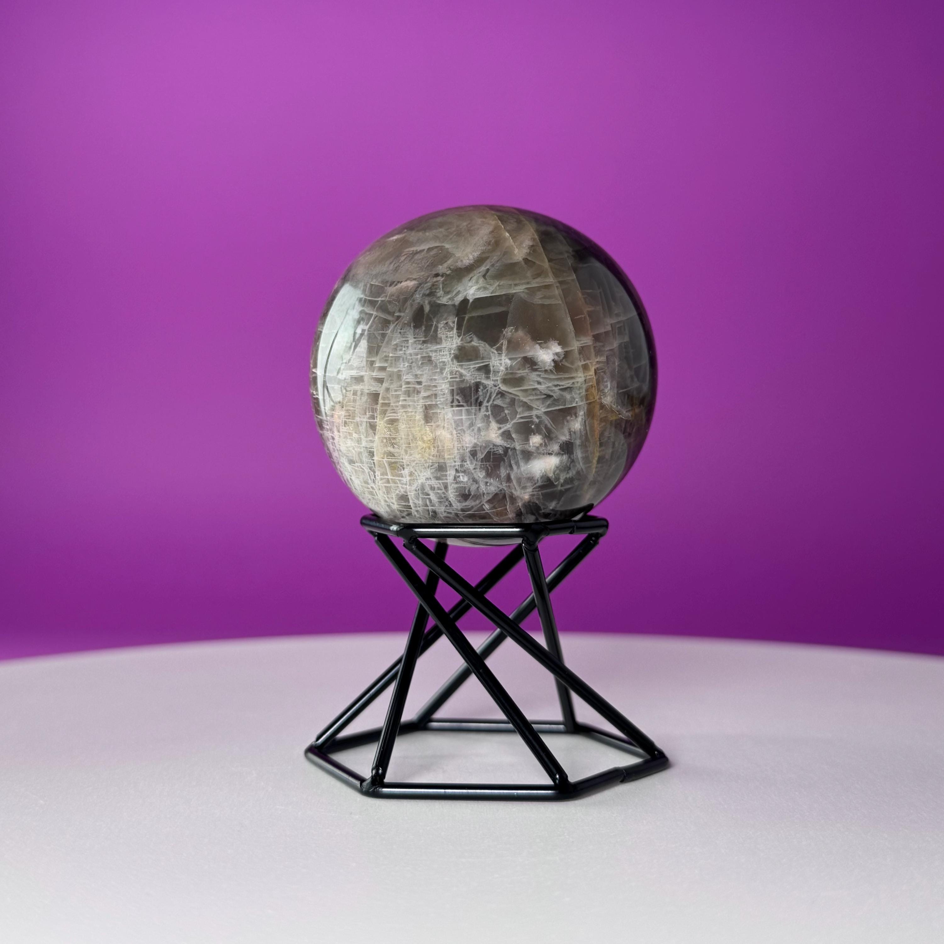 Black Moonstone Sphere with Stand | 259g Polished Crystal Ball | Intuition Stone | Lunar Energy Decor