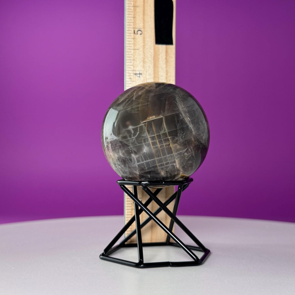 Black Moonstone Sphere with Stand | 259g Polished Crystal Ball | Intuition Stone | Lunar Energy Decor