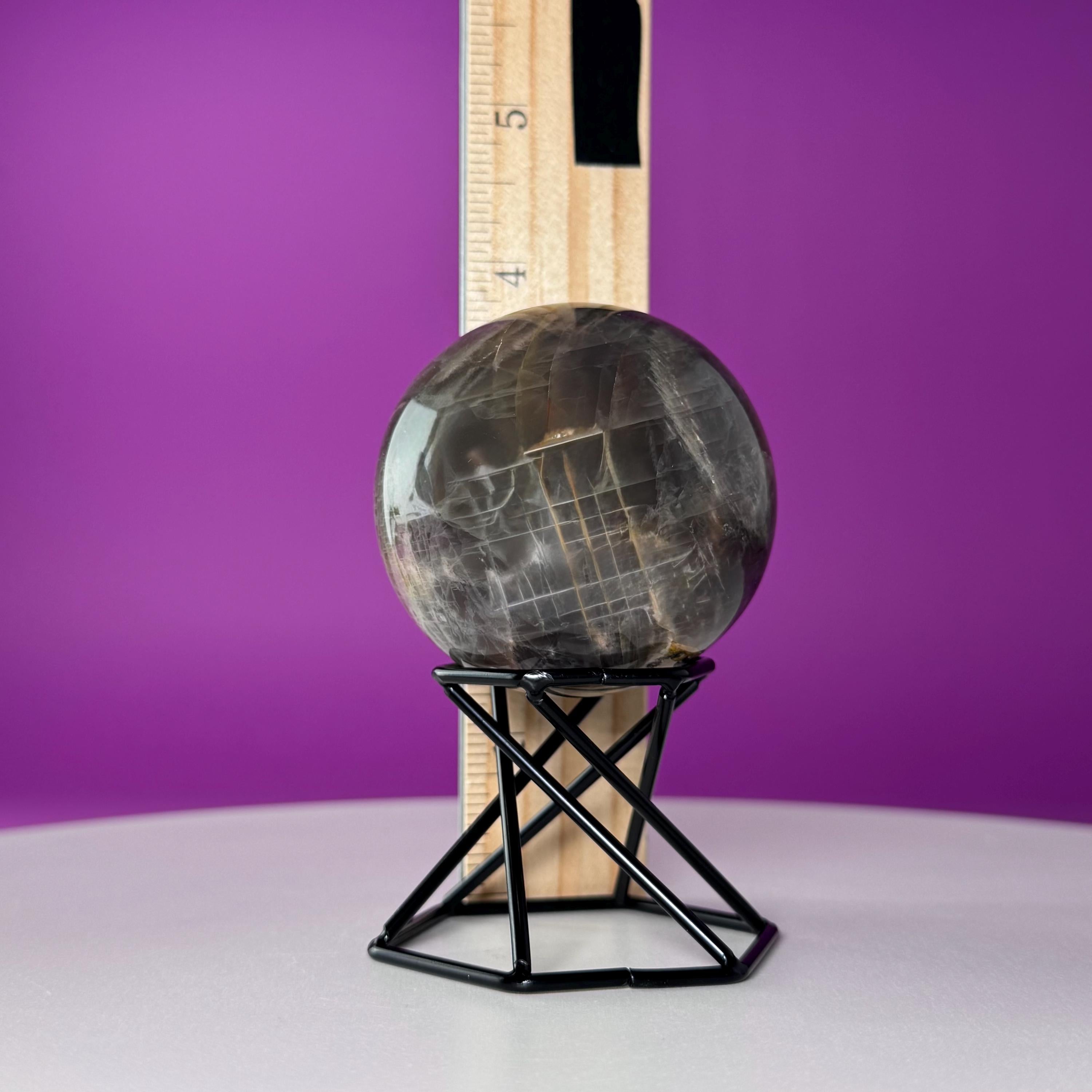 Black Moonstone Sphere with Stand | 259g Polished Crystal Ball | Intuition Stone | Lunar Energy Decor