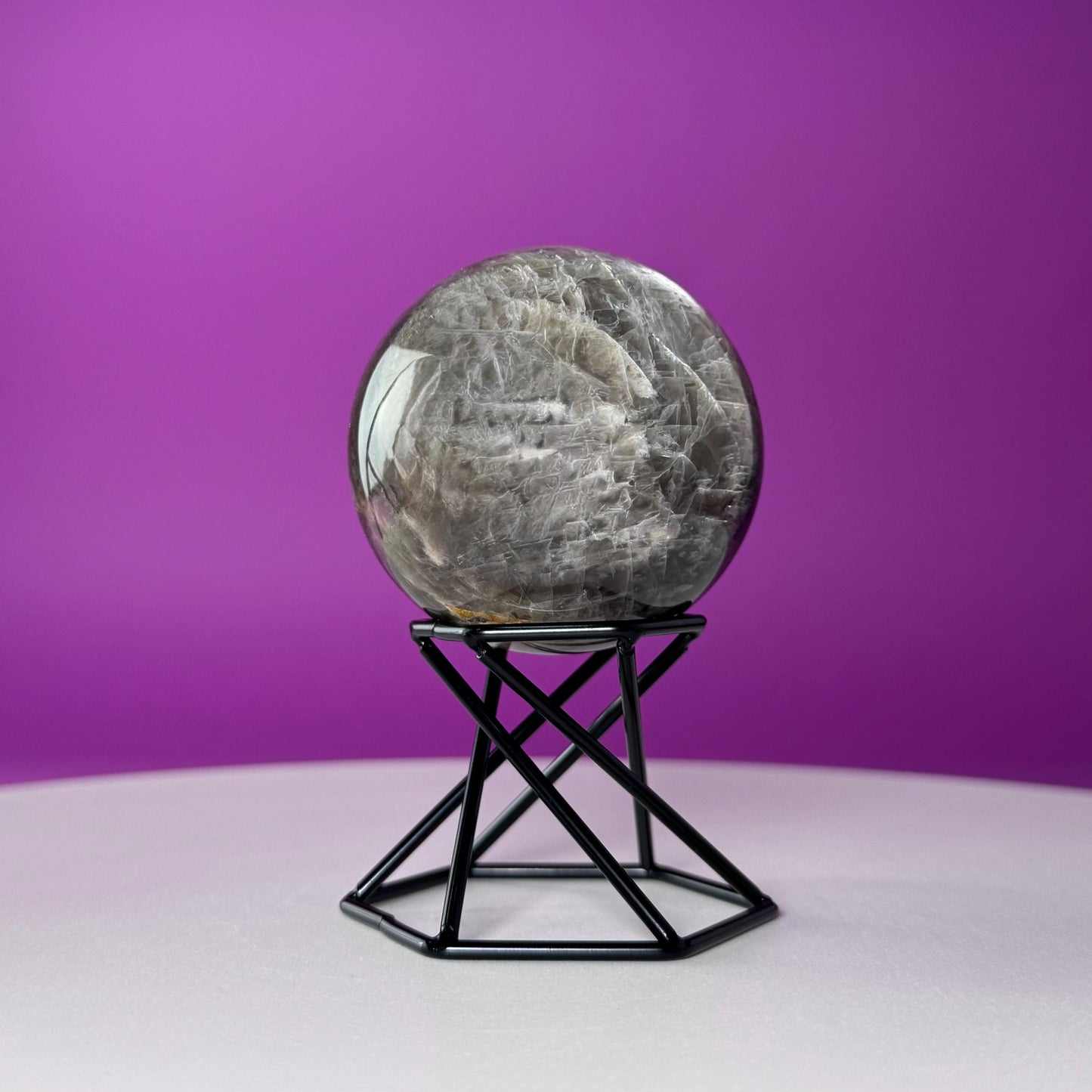 Black Moonstone Sphere with Stand | 259g Polished Crystal Ball | Intuition Stone | Lunar Energy Decor