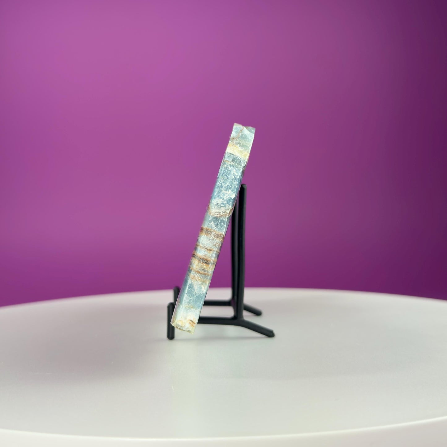 Blue Onyx Slab with Stand 380g | Polished Crystal Display Stone | Natural Home Decor Gift