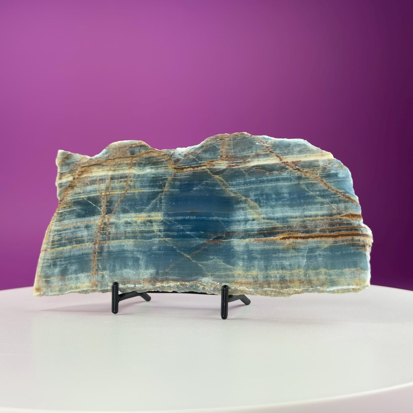 Blue Onyx Slab with Stand 380g | Polished Crystal Display Stone | Natural Home Decor Gift