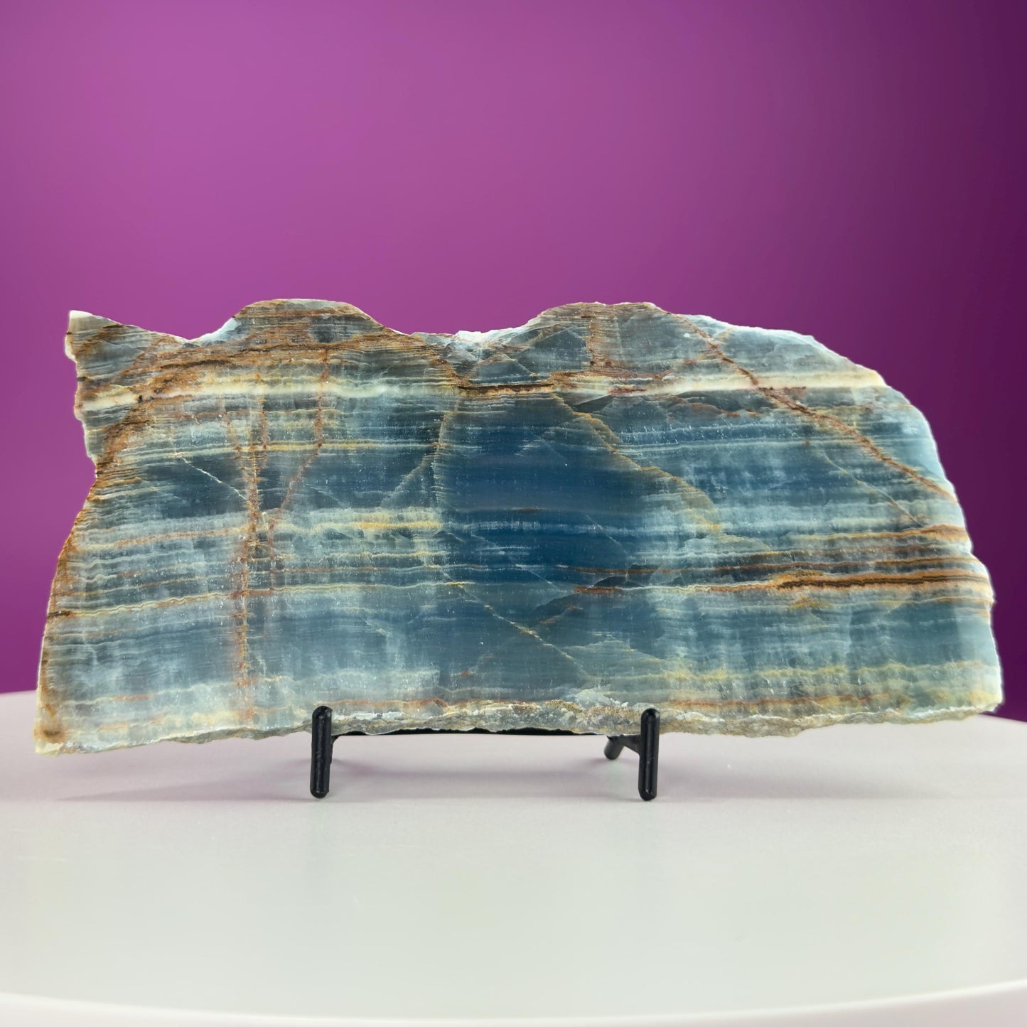Blue Onyx Slab with Stand 380g | Polished Crystal Display Stone | Natural Home Decor Gift