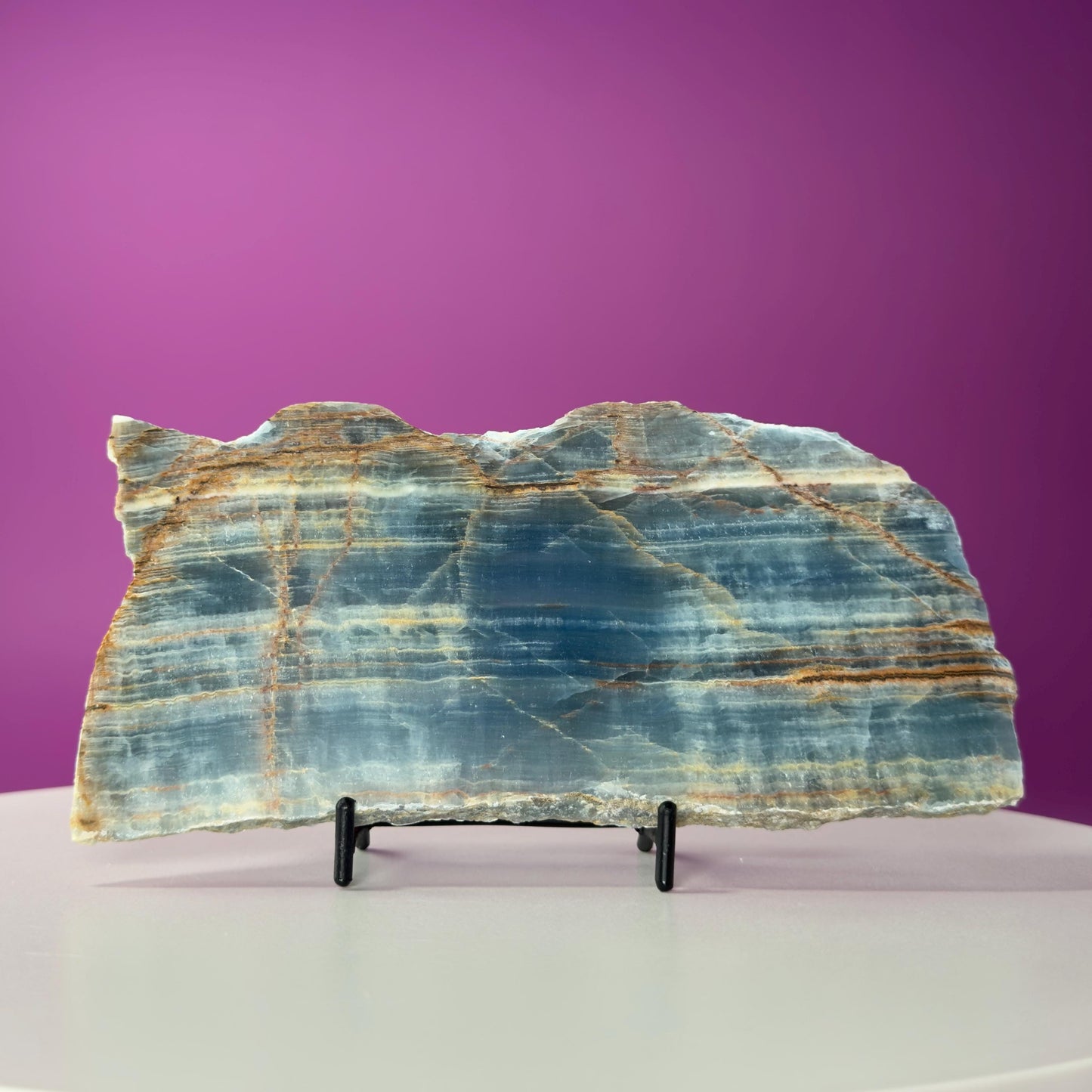 Blue Onyx Slab with Stand 380g | Polished Crystal Display Stone | Natural Home Decor Gift