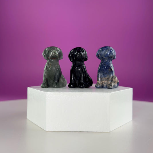 Mini Crystal Dog Carving  Black Obsidian Bloodstone Sodalite  Small Healing Stone Animal Figurine
