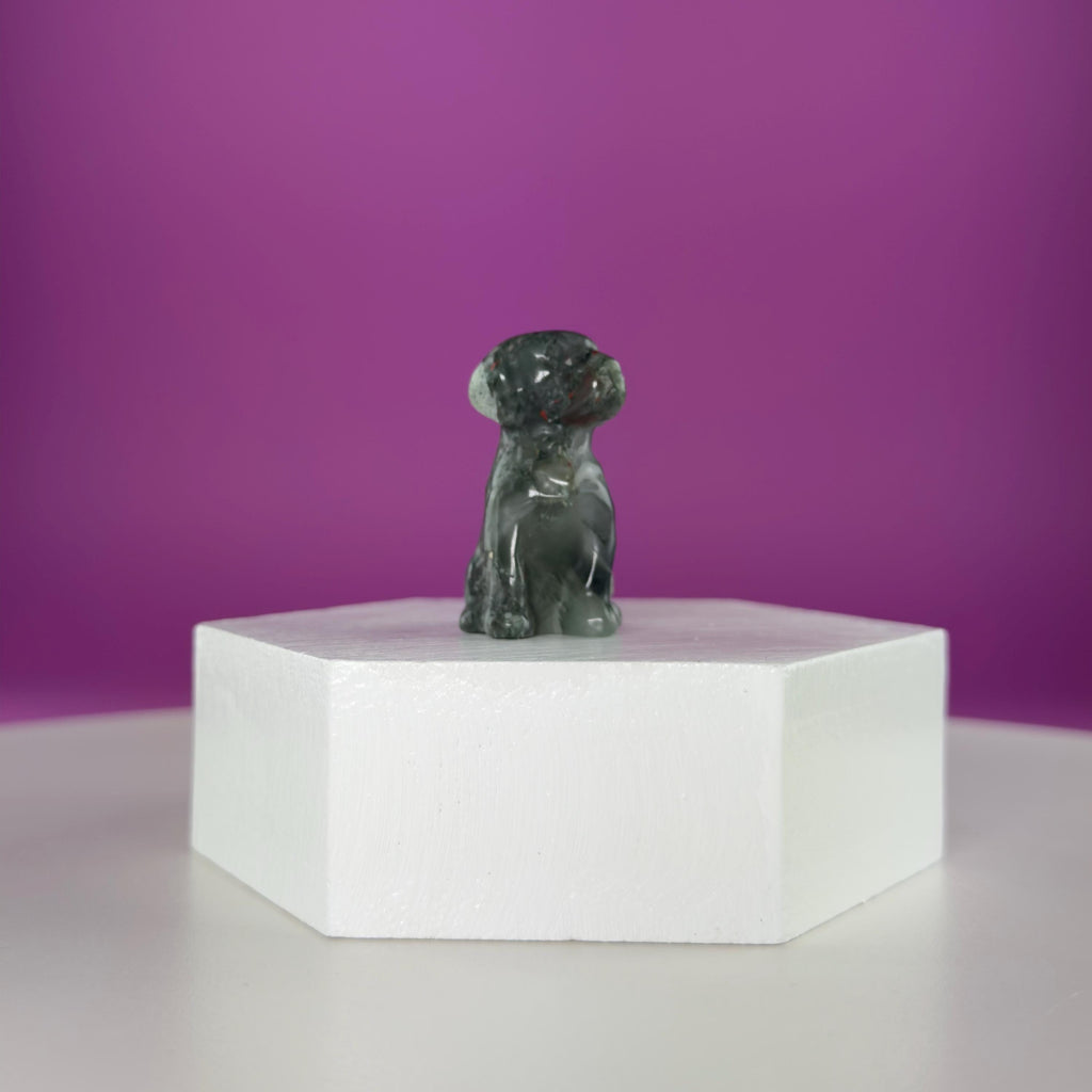 Mini Crystal Dog Carving  Black Obsidian Bloodstone Sodalite  Small Healing Stone Animal Figurine