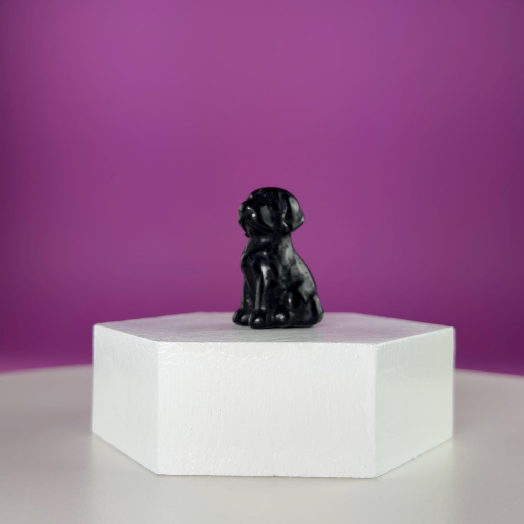 Mini Crystal Dog Carving  Black Obsidian Bloodstone Sodalite  Small Healing Stone Animal Figurine